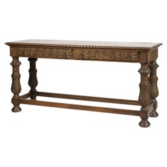 Antique Spanish Colonial Revival Carved Oak Polychrome Console Table Early 20thC