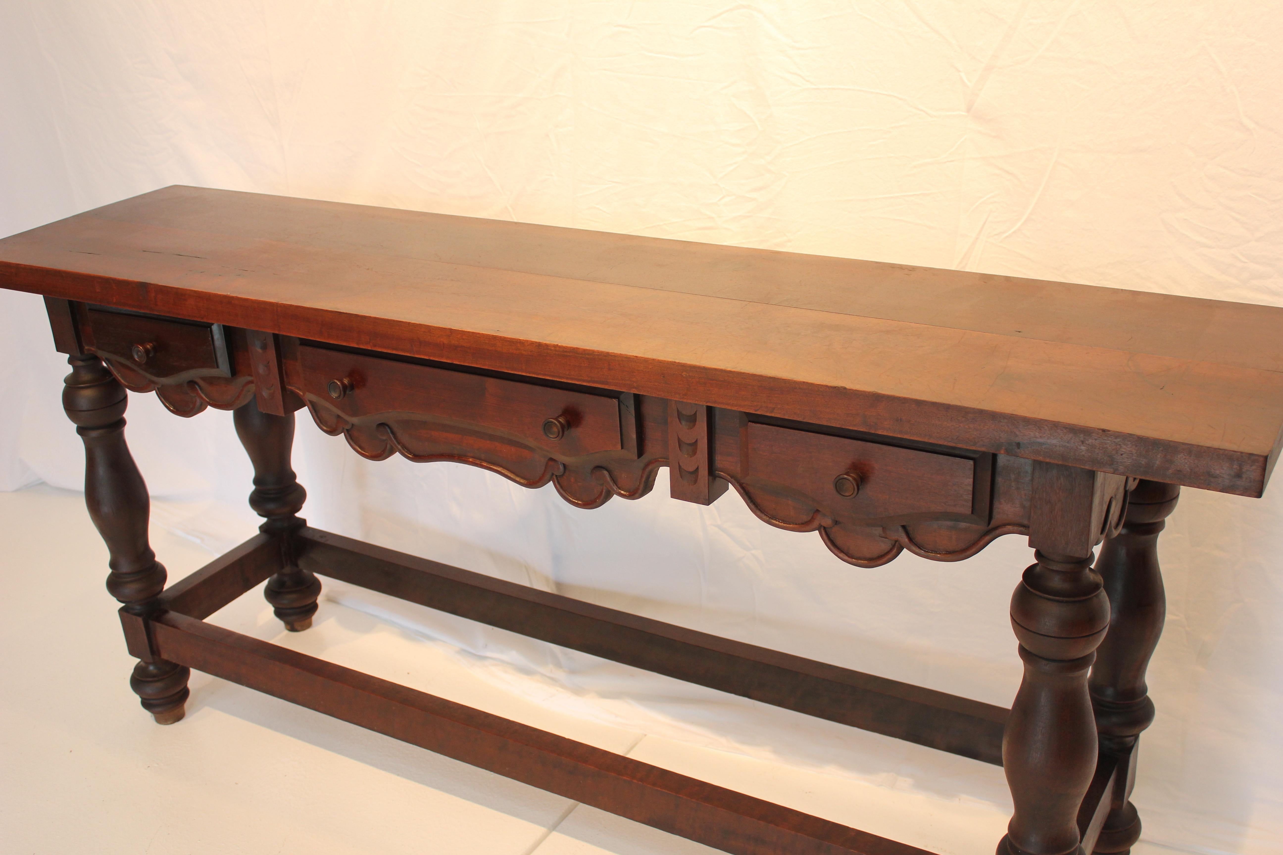 American Antique Spanish Colonial Revival Dark Stained Mahogany Console Table Late 19th C For Sale