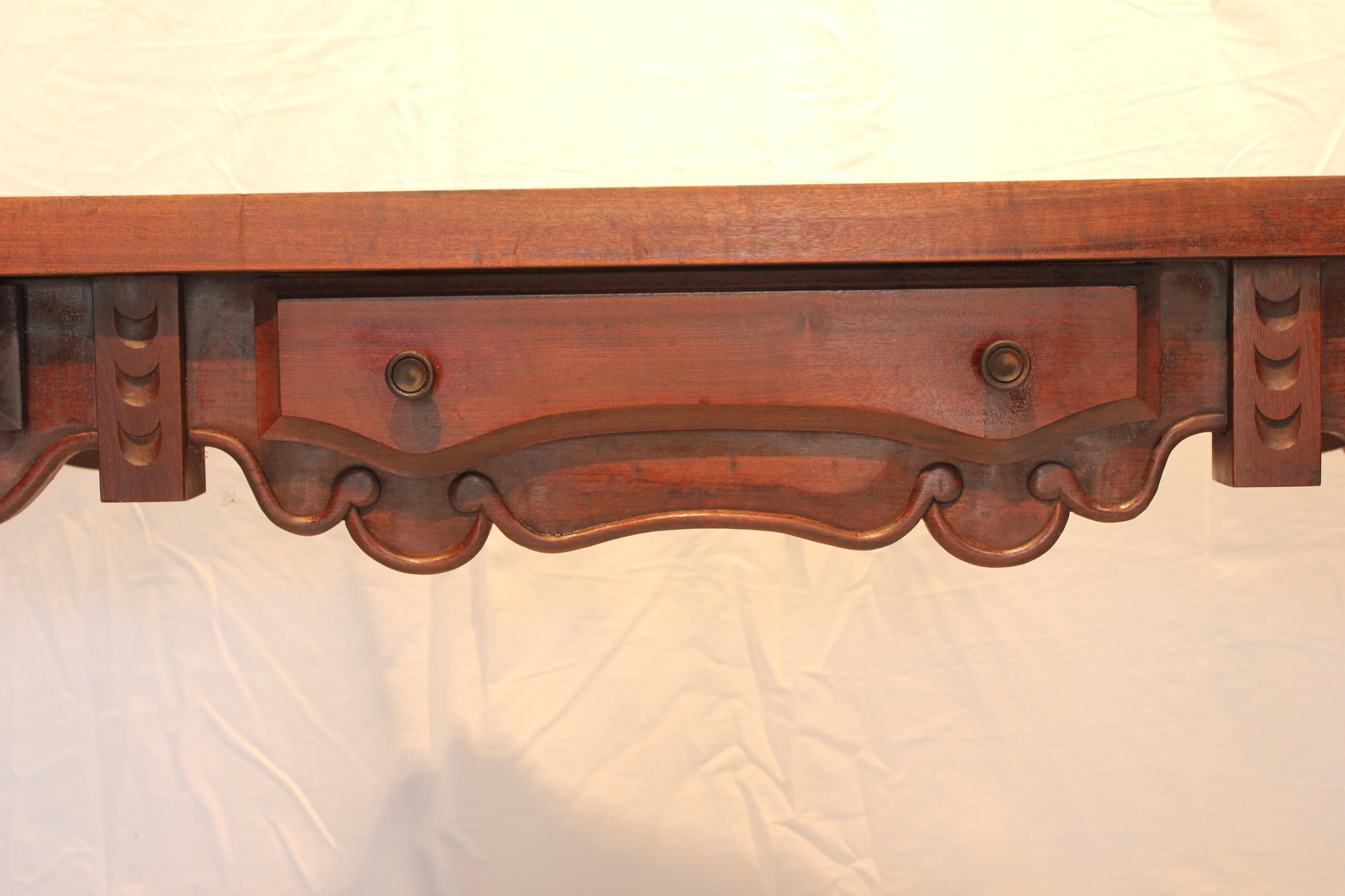 Hand-Crafted Antique Spanish Colonial Revival Dark Stained Mahogany Console Table Late 19th C For Sale