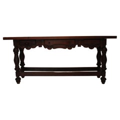 Antique Spanish Colonial Revival Dark Stained Mahogany Console Table Late 19th C
