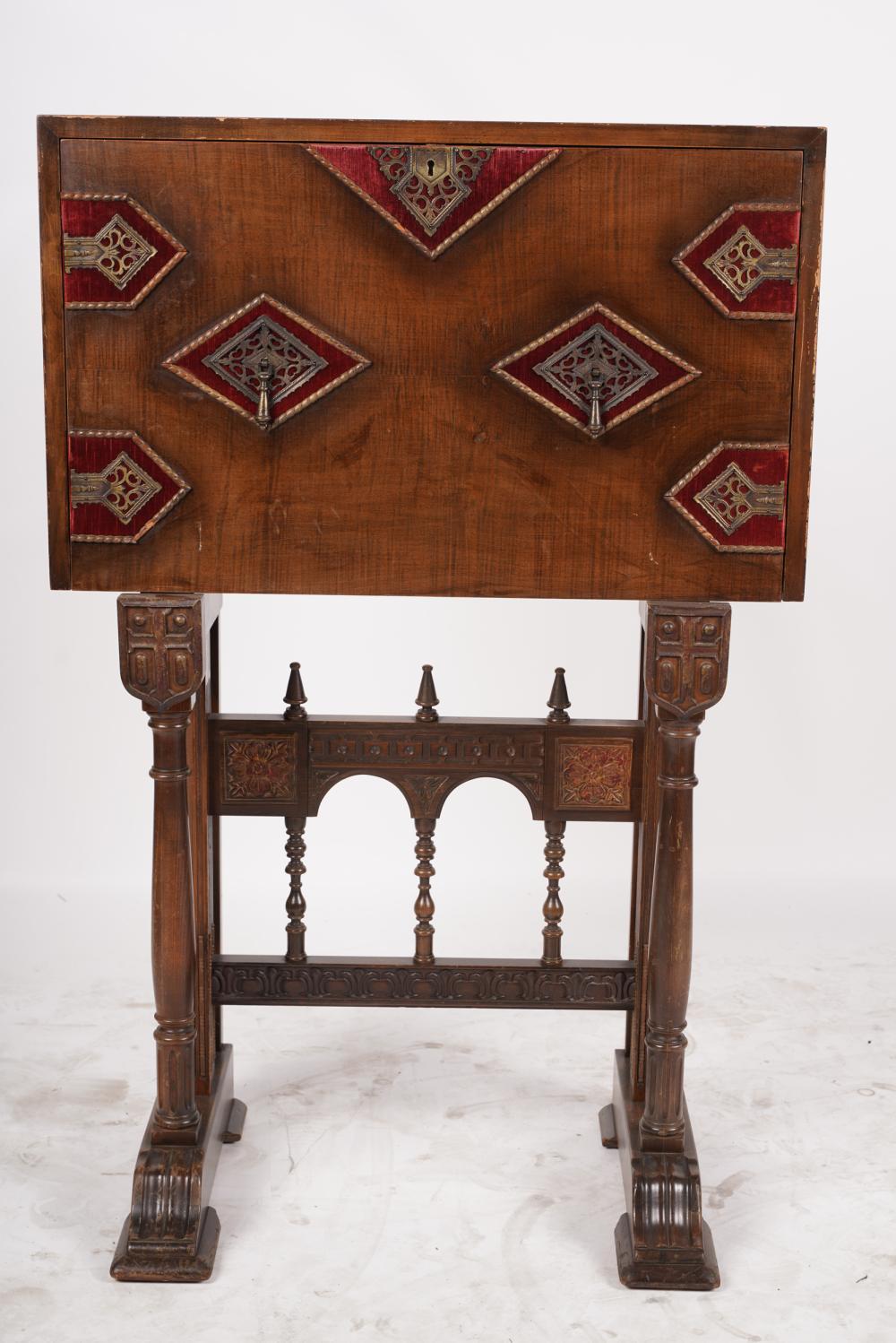 Antique Spanish Colonial Revival Polychrome Walnut Vargueno Early 20th Century In Good Condition For Sale In Los Angeles, CA