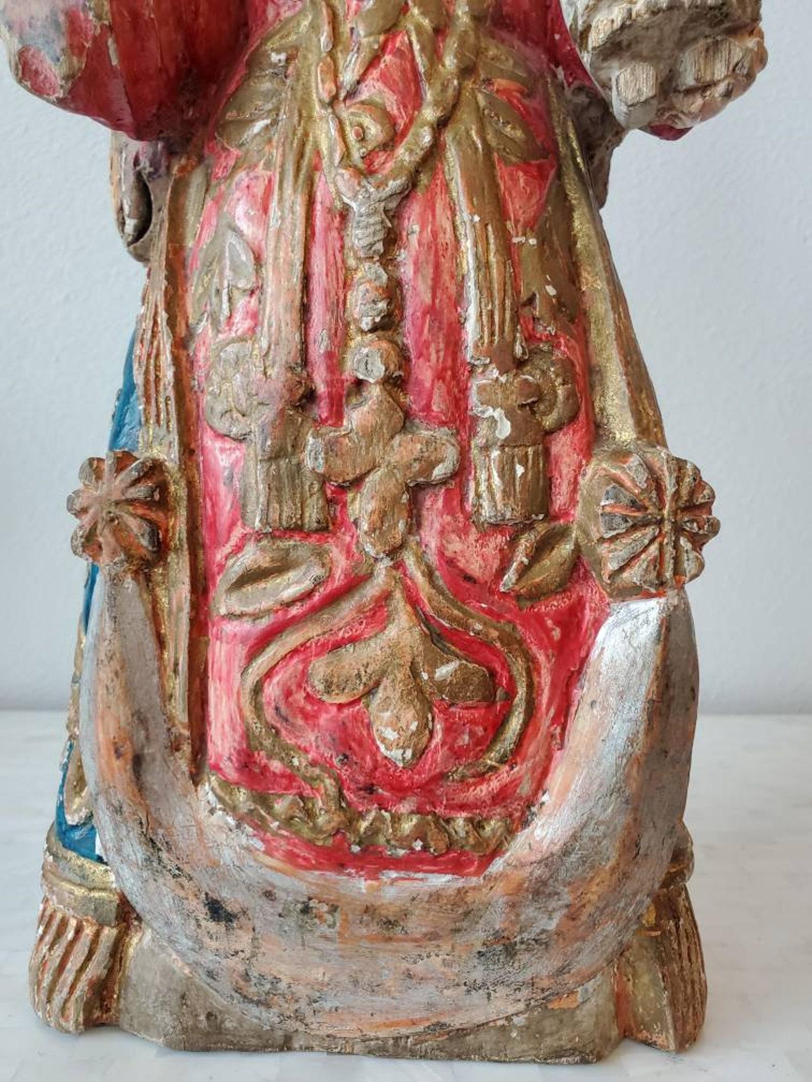 Antiguo Santo Español Colonial Figura de Altar Religioso en Bastante bueno estado para la venta en Forney, TX