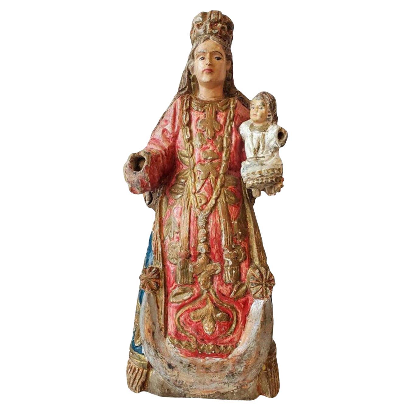 Antike religiöse spanische Santo-Altarfigur aus der spanischen Kolonialzeit im Angebot
