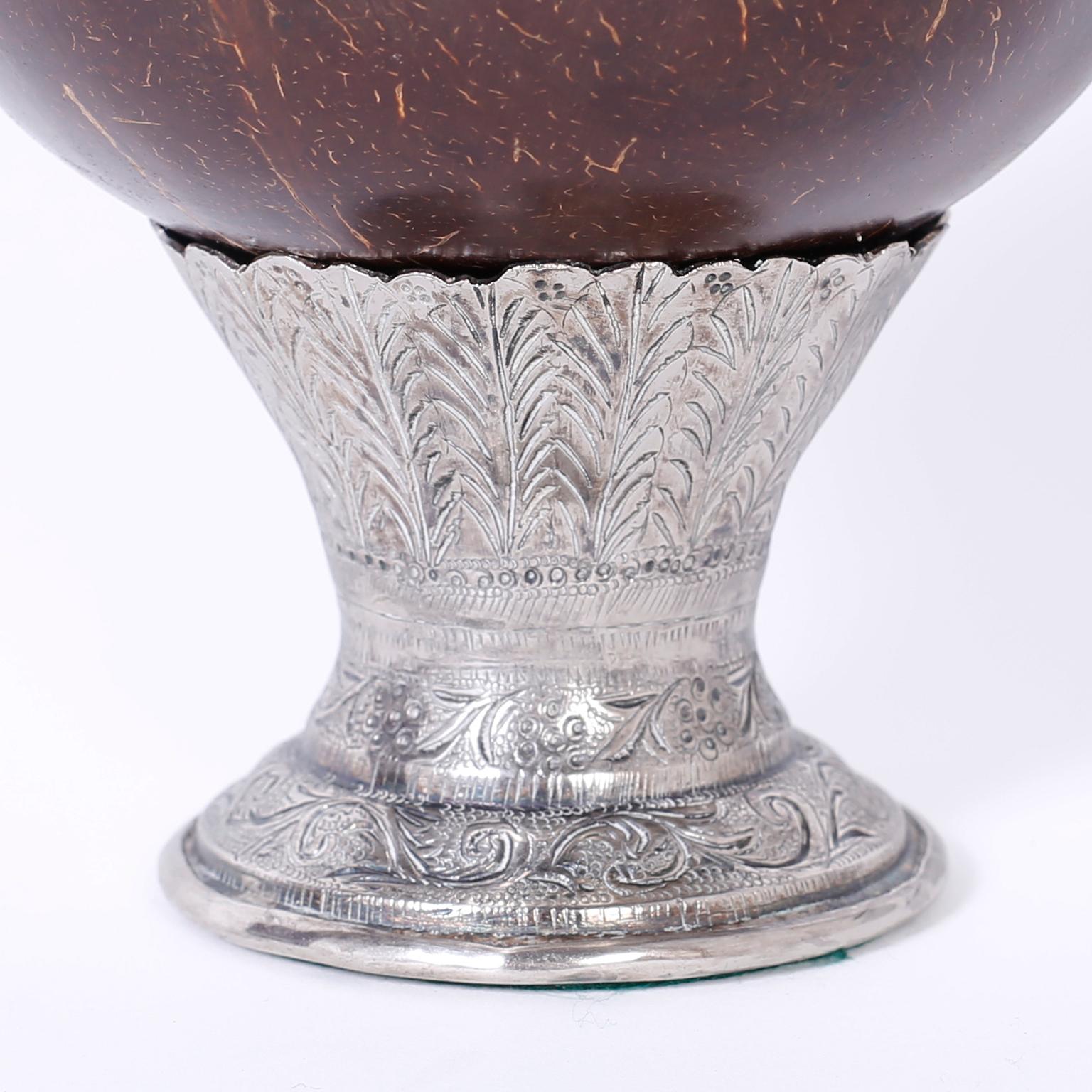 Hand-Crafted Antique Spanish Colonial Silvered Metal Vase For Sale