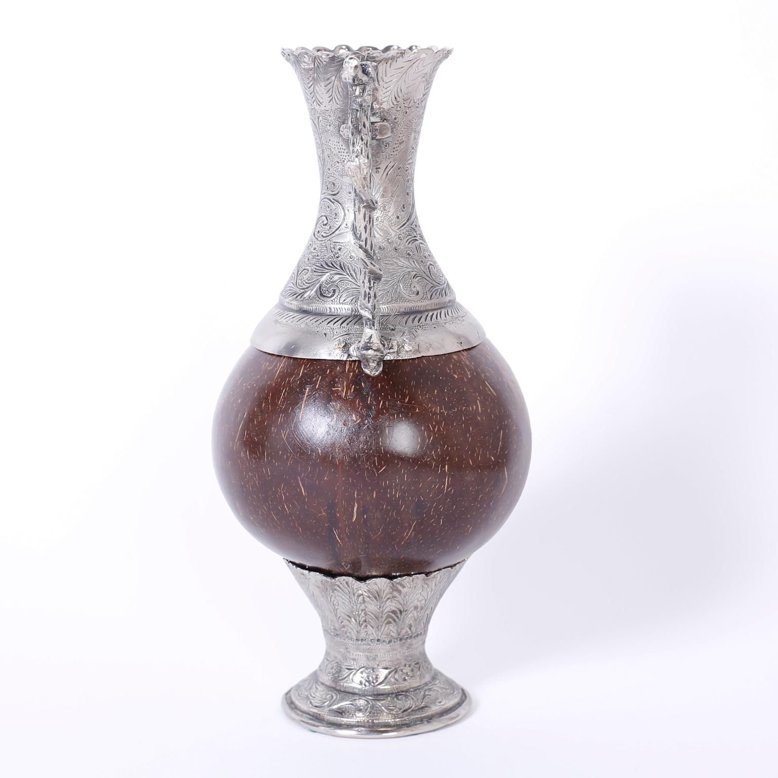 Antique Spanish Colonial Silvered Metal Vase In Good Condition For Sale In Palm Beach, FL