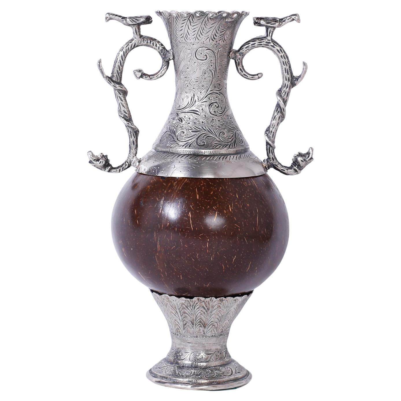 Antique Spanish Colonial Silvered Metal Vase For Sale