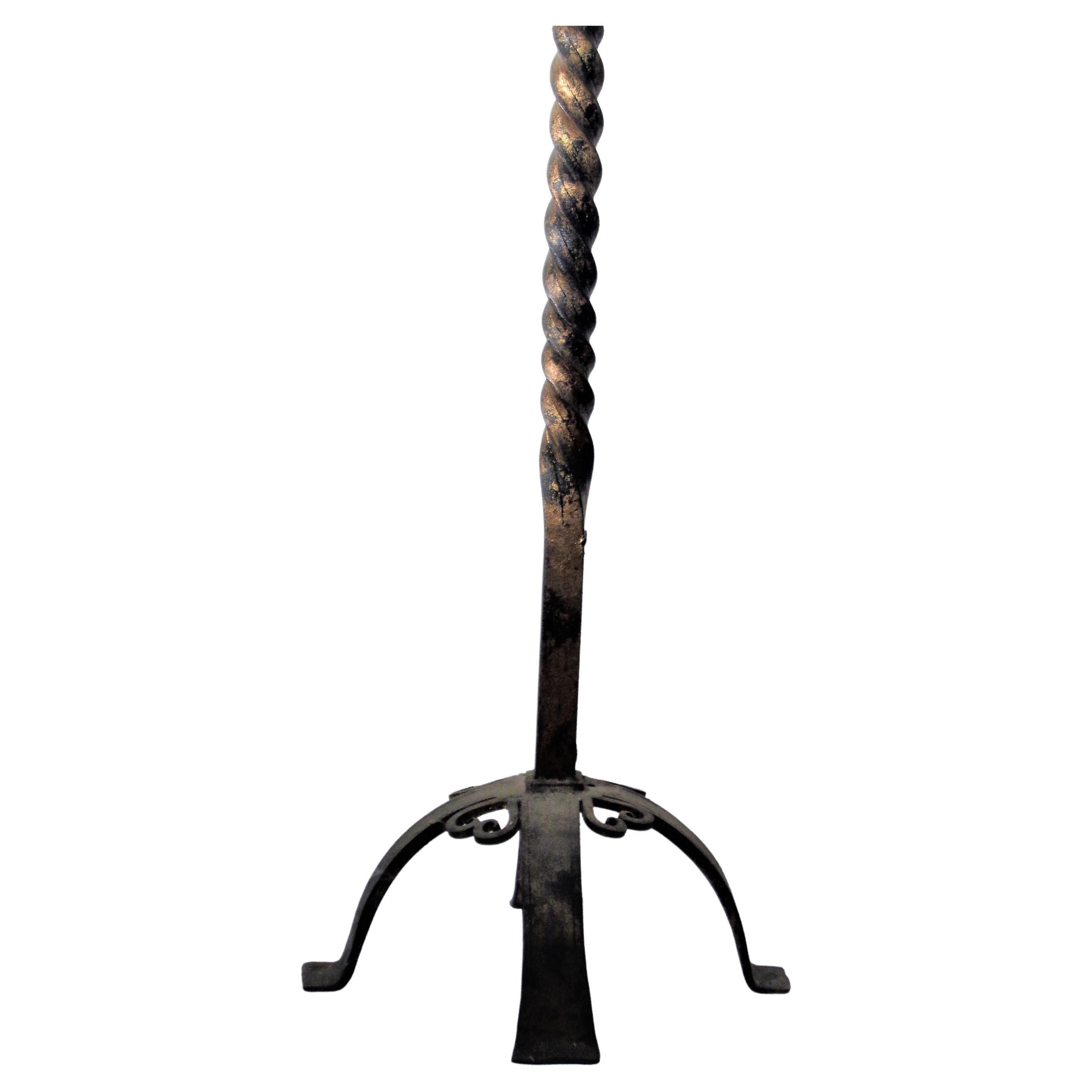 Gilt  Spanish Colonial Style Gilded Iron Floor Candlestick, Circa 1920