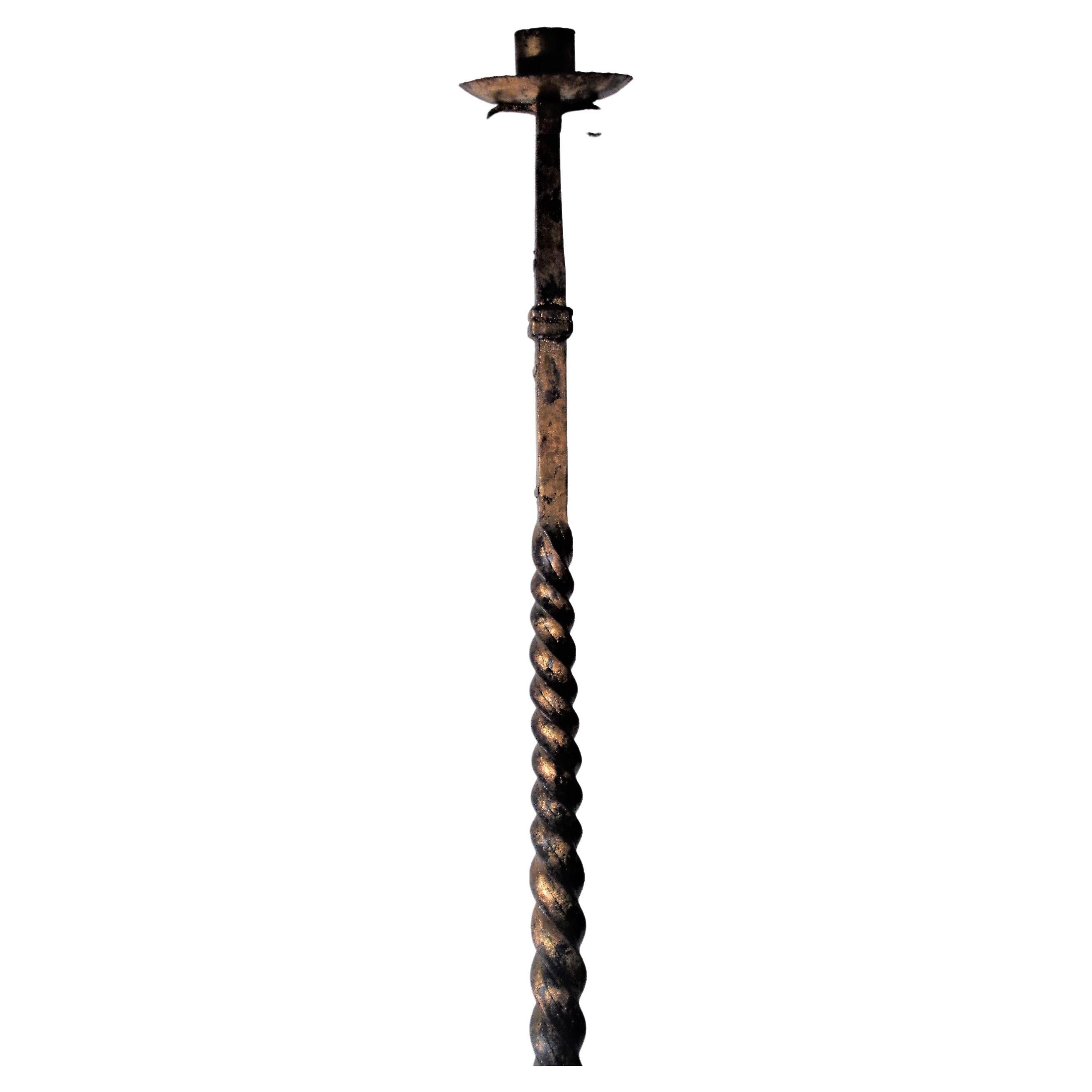  Spanish Colonial Style Gilded Iron Floor Candlestick, Circa 1920 In Good Condition In Rochester, NY