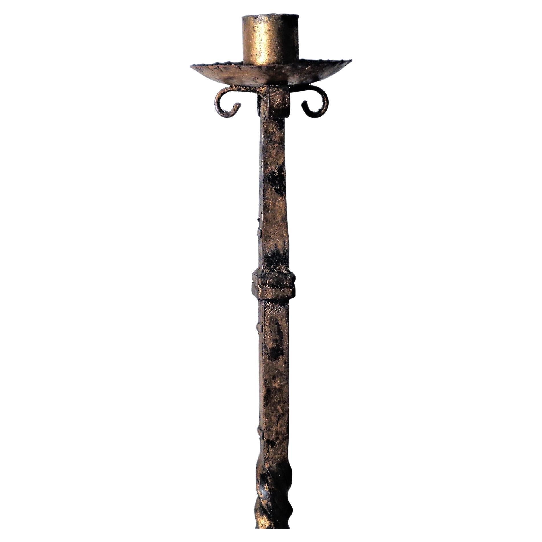  Spanish Colonial Style Gilded Iron Floor Candlestick, Circa 1920 1