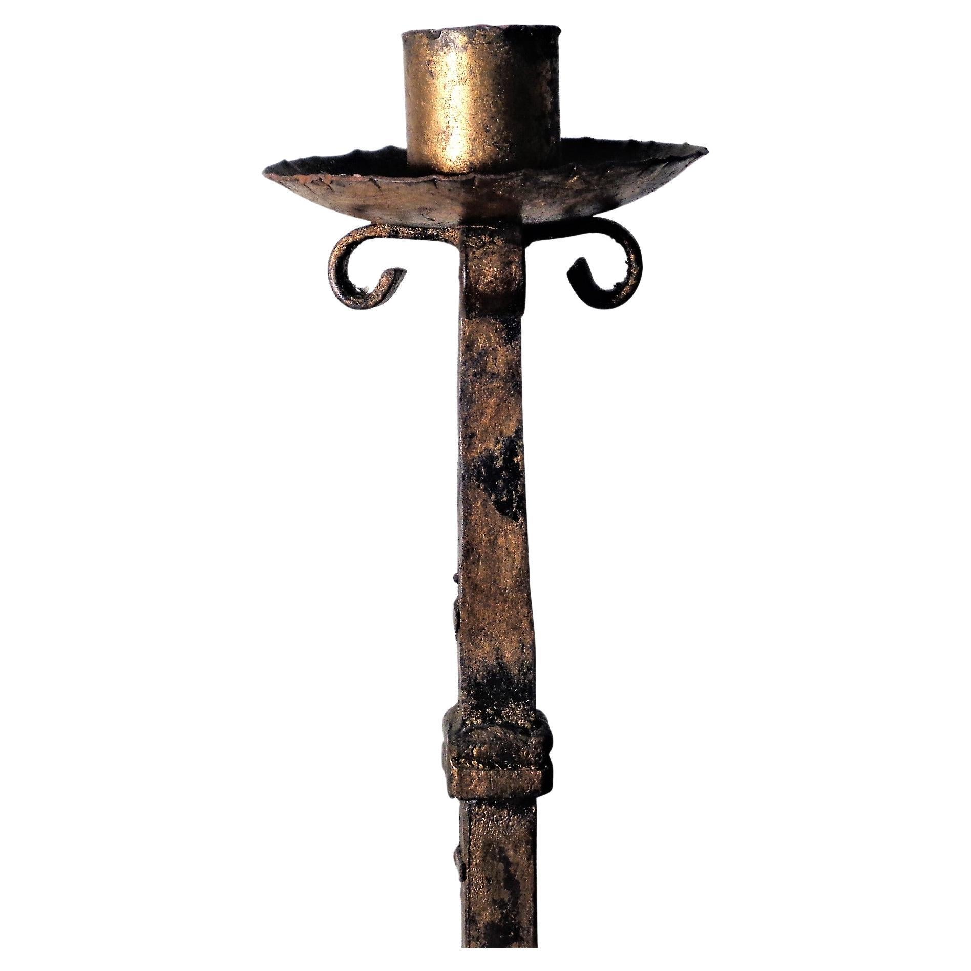  Spanish Colonial Style Gilded Iron Floor Candlestick, Circa 1920 2