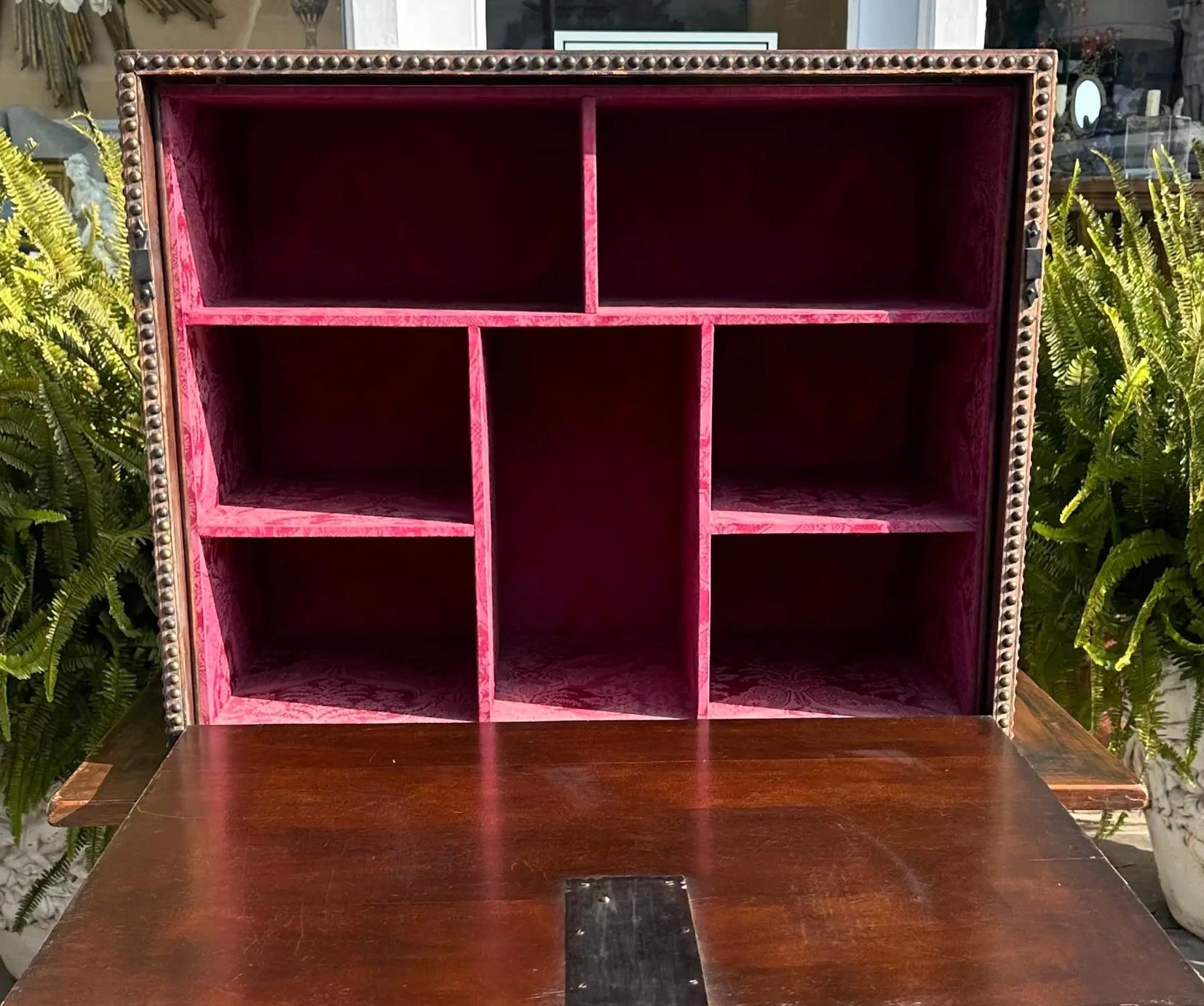 Late 19th Century Antique Spanish Colonial Vargueno Secretary Desk Cabinet on Trestle Stand