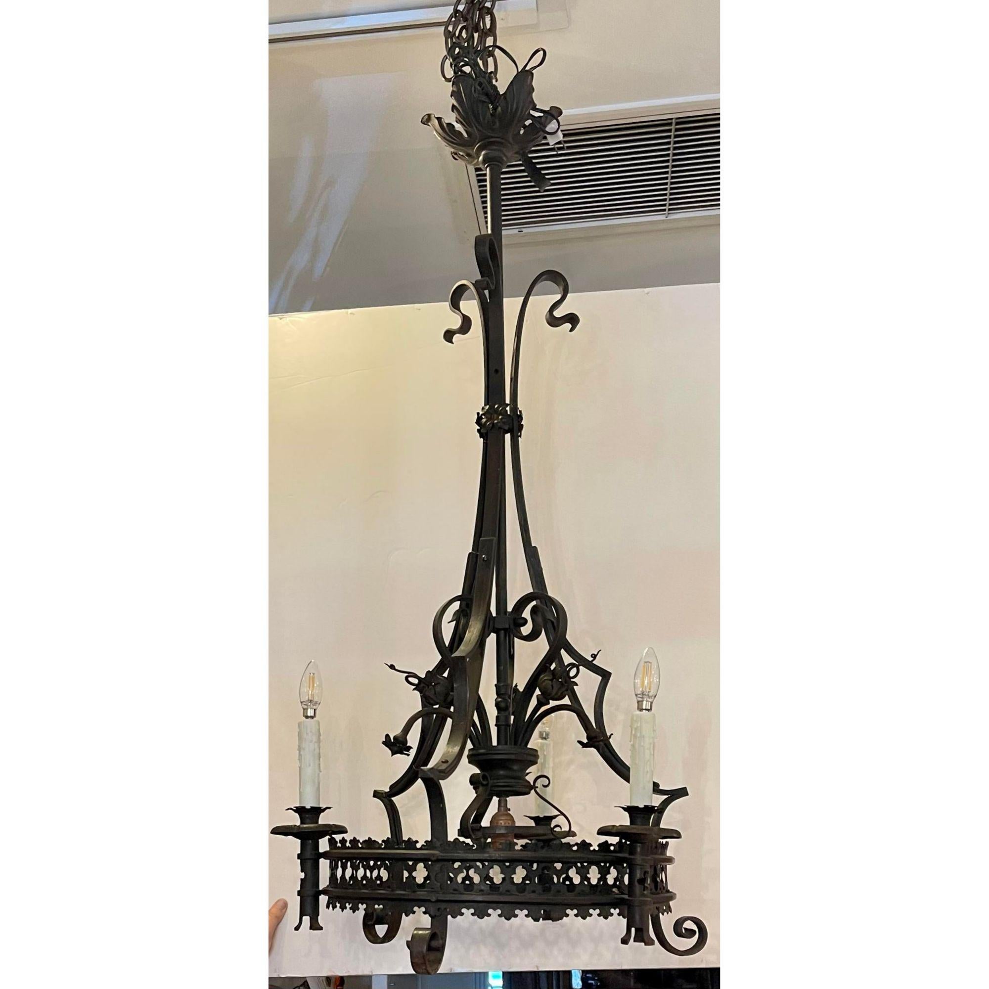 20th Century Antique Spanish Colonial Wrought Iron Chandelier For Sale