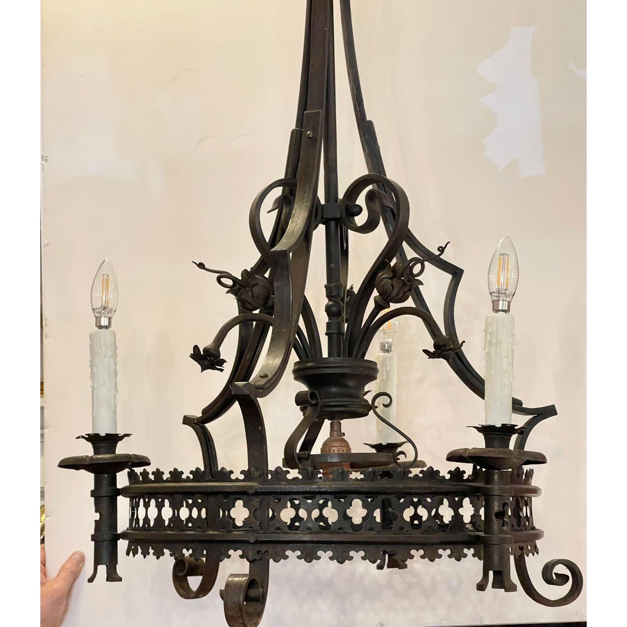 Antique Spanish Colonial Wrought Iron Chandelier For Sale 1