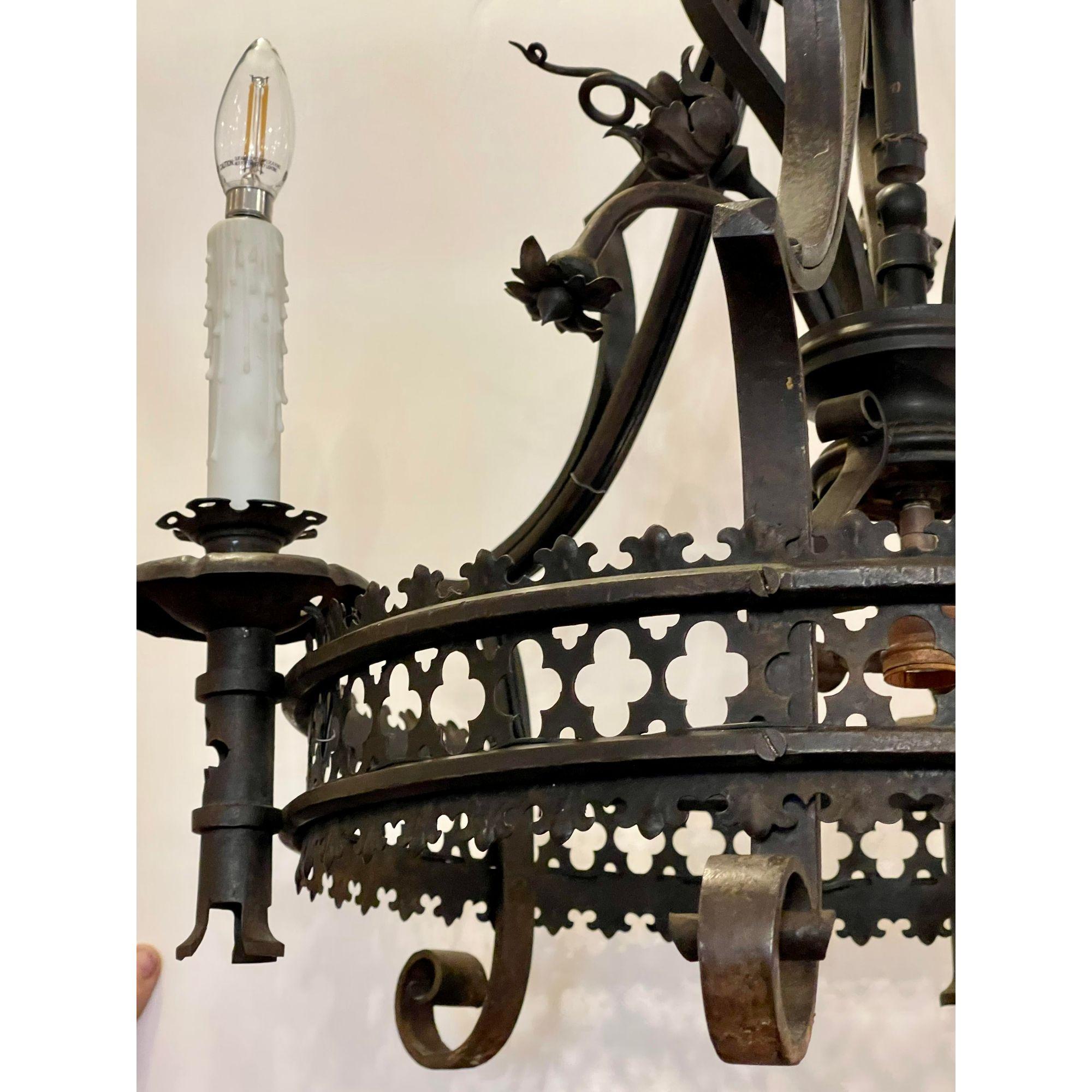 Antique Spanish Colonial Wrought Iron Chandelier For Sale 2