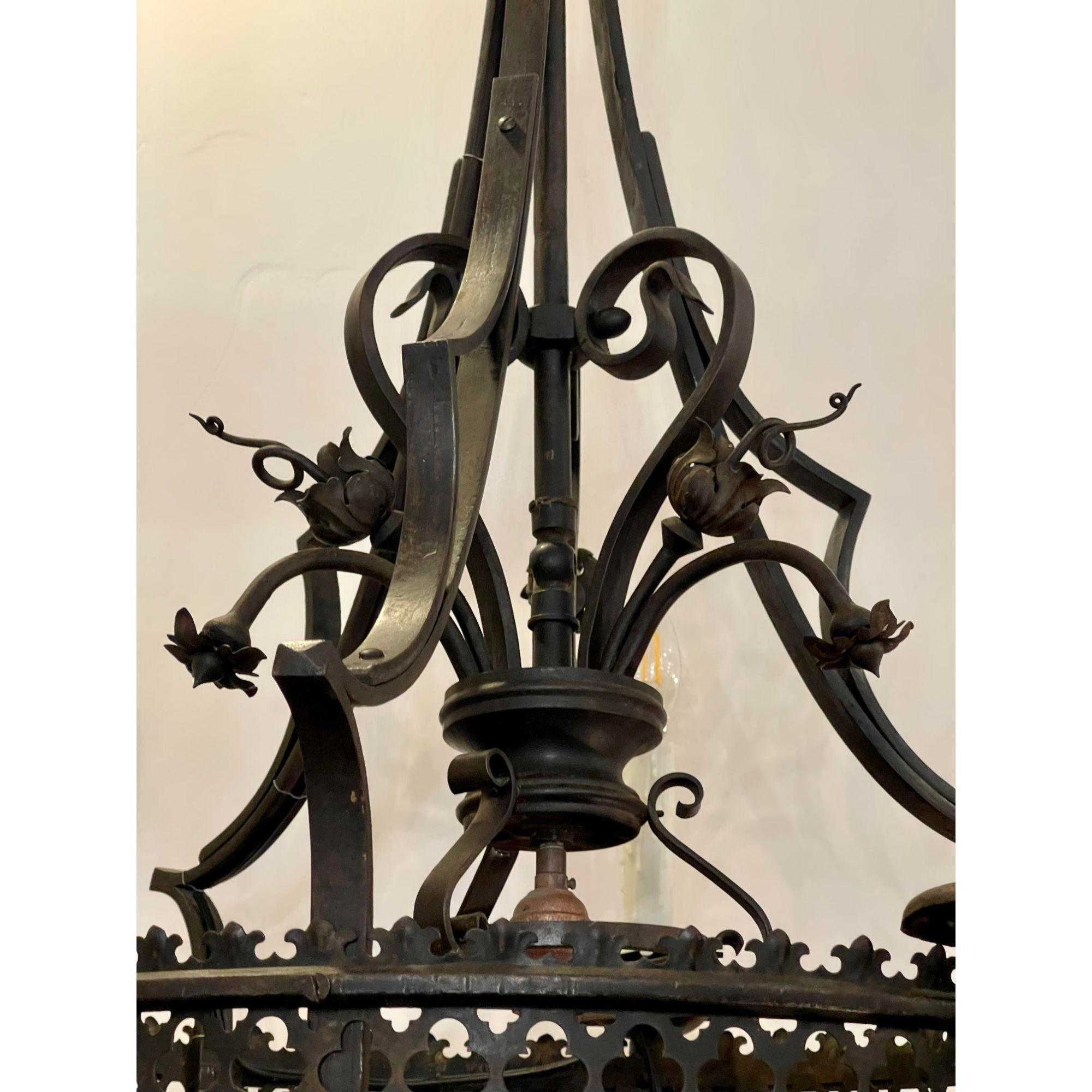 Antique Spanish Colonial Wrought Iron Chandelier For Sale 3