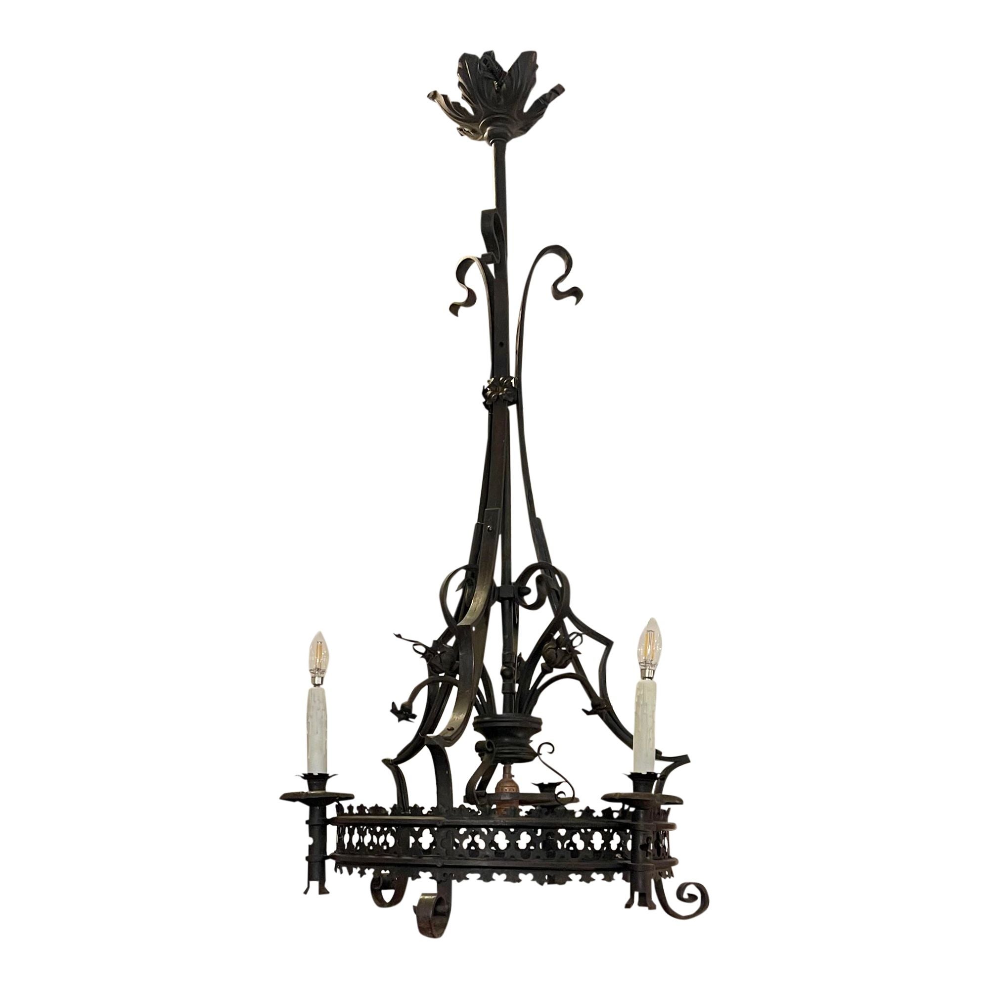 Antique Spanish Colonial Wrought Iron Chandelier For Sale