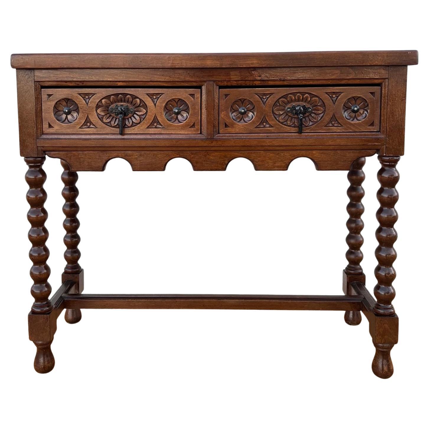 Antique Spanish Console Table in Carved Walnut, 1890 For Sale