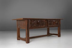 Antique Spanish console table in oak wood, with 2 large drawers from the 18th ce