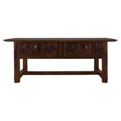 Used Spanish console table in oak wood, with 2 large drawers from the 18th ce
