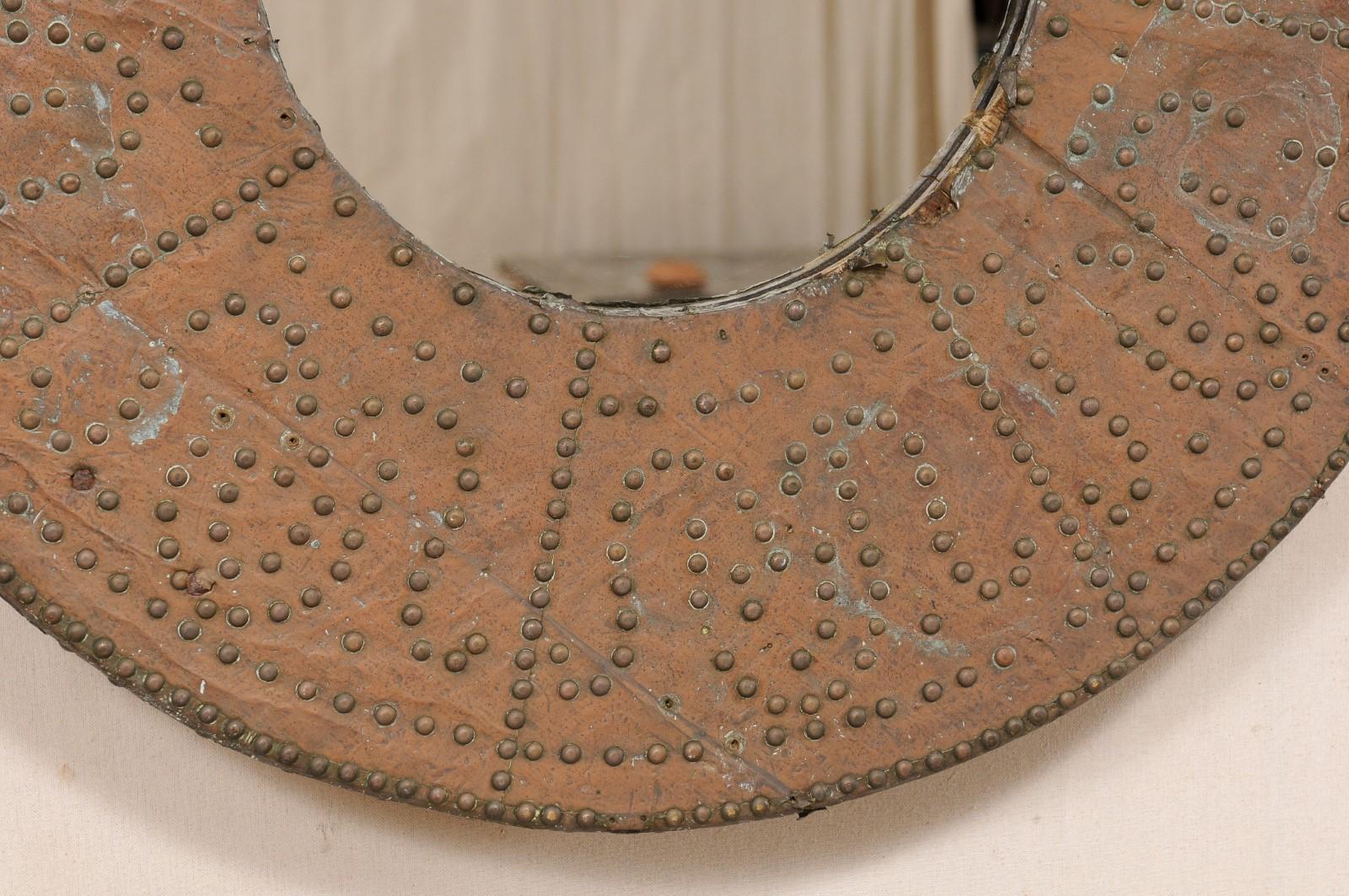 Antique Spanish Copper Brazier Round Mirror For Sale 2