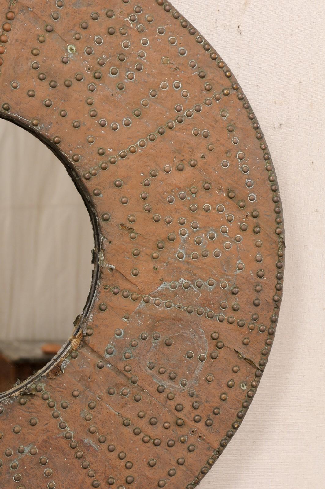 Antique Spanish Copper Brazier Round Mirror For Sale 3