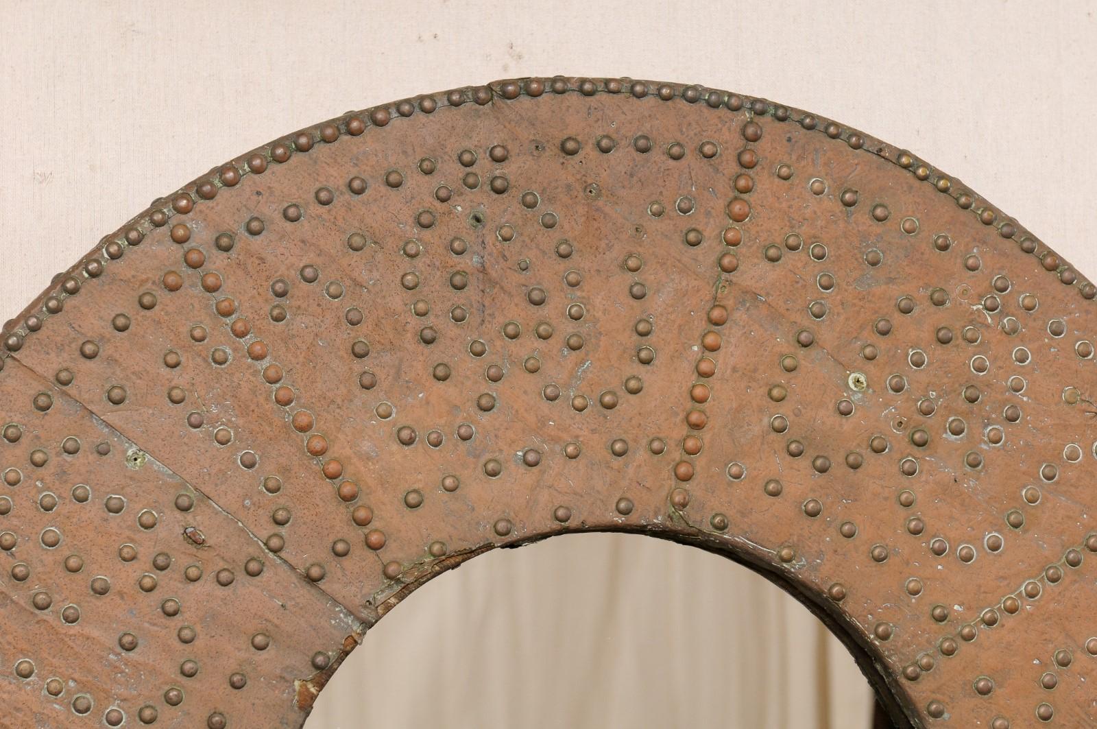 Antique Spanish Copper Brazier Round Mirror For Sale 4