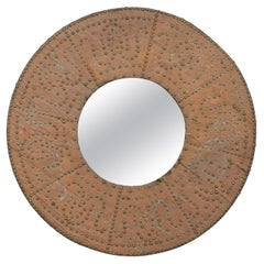 Miroir rond espagnol ancien à brasero en cuivre
