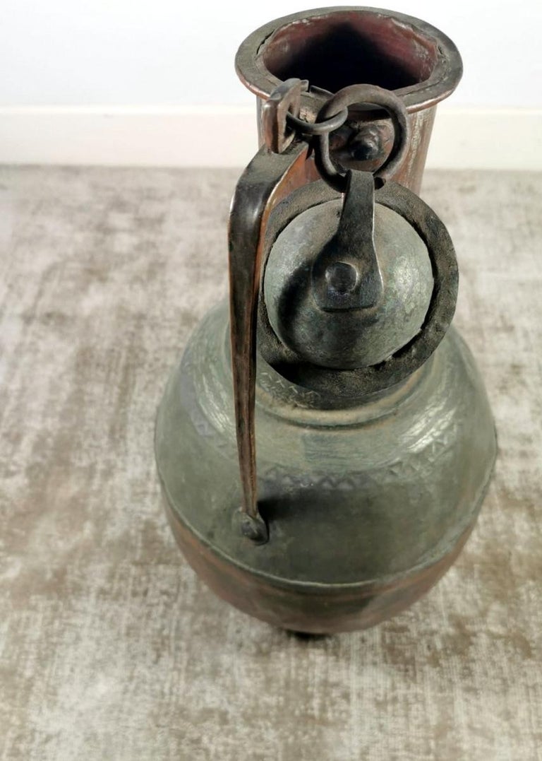 Antique Spanish Copper Jug With Lid All Hand With A Beautiful