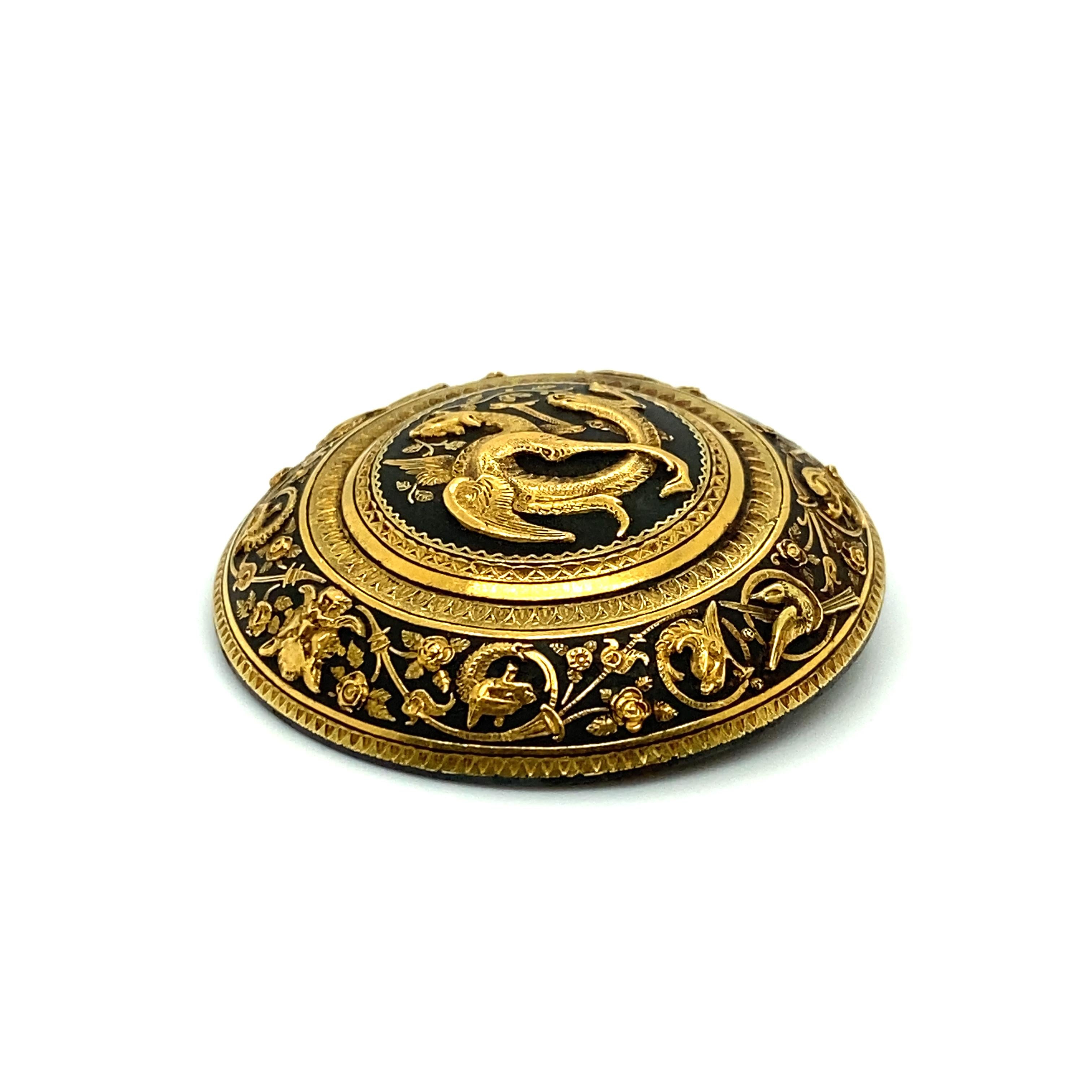 Antique Spanish 'Damascene' Embossed Steel and Gold Dragon Brooch In Good Condition For Sale In Dallas, TX