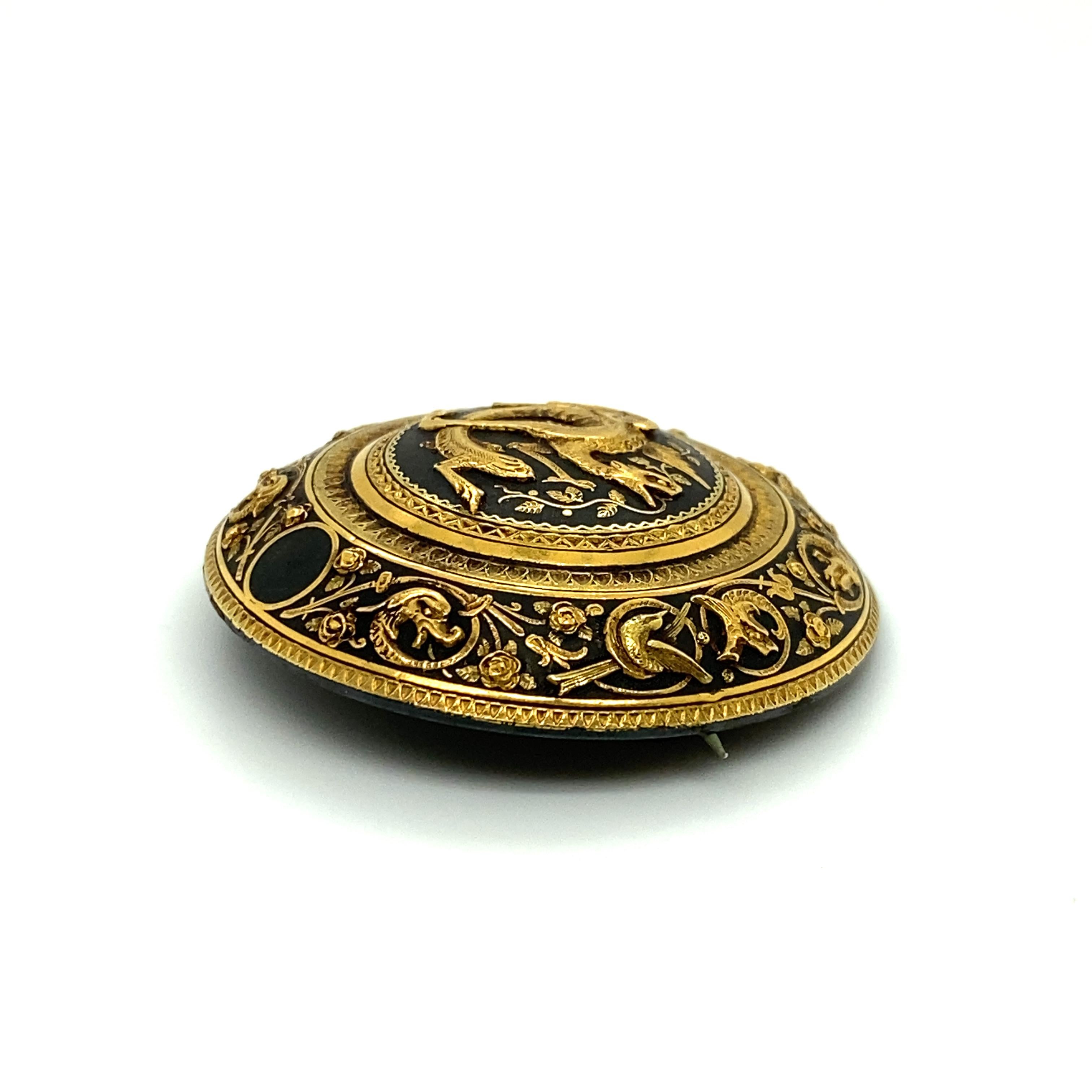 Women's or Men's Antique Spanish 'Damascene' Embossed Steel and Gold Dragon Brooch For Sale