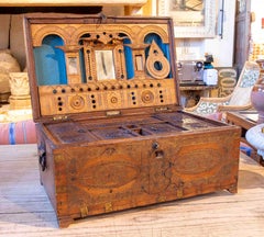 Antique Spanish Desk Chest, Carved Solid Wood, Baroque Style, 1930