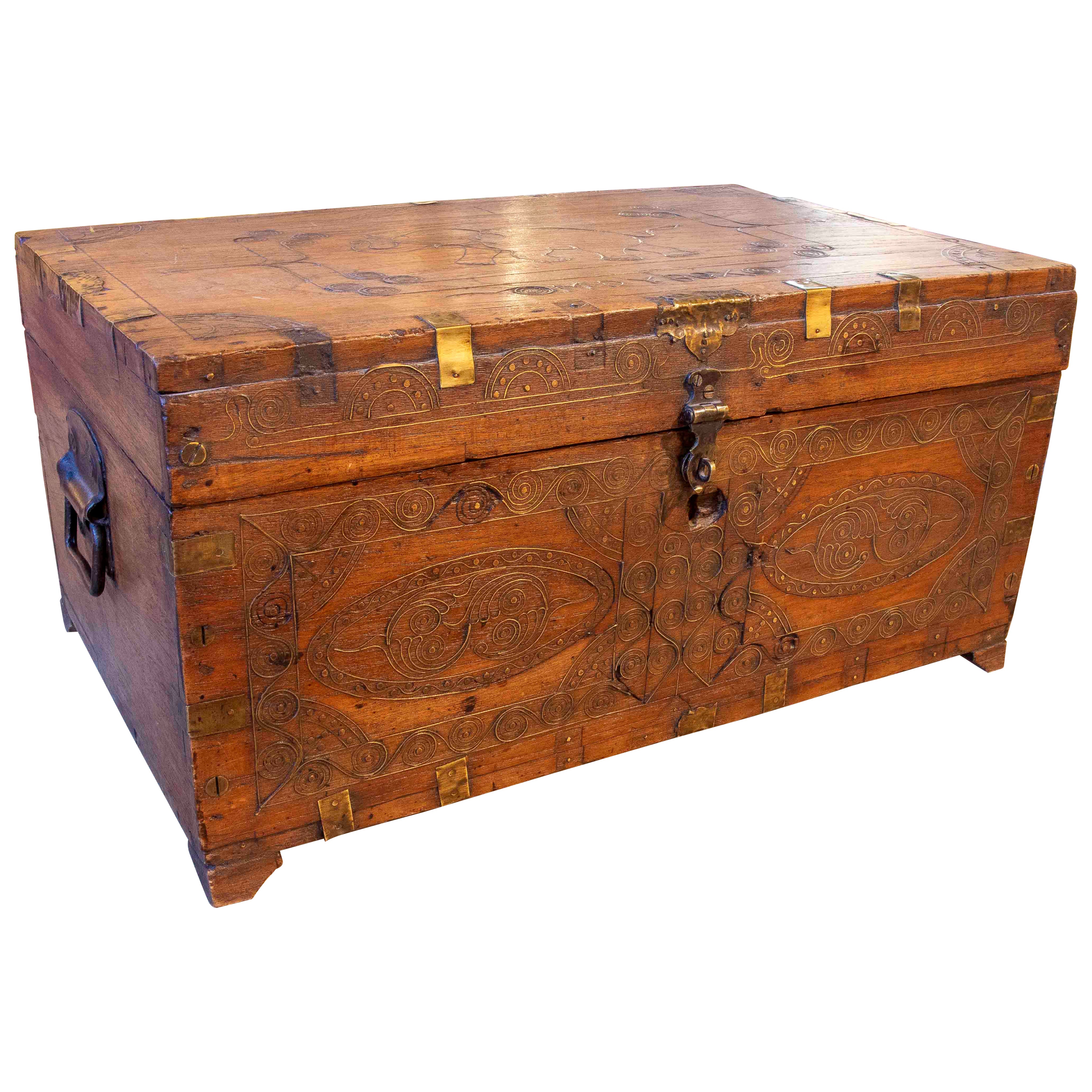 Antique Spanish Desk Chest, Carved Solid Wood, Baroque Style, 1930 For Sale