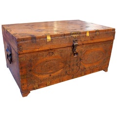 Antique Spanish Desk Chest, Carved Solid Wood, Baroque Style, 1930