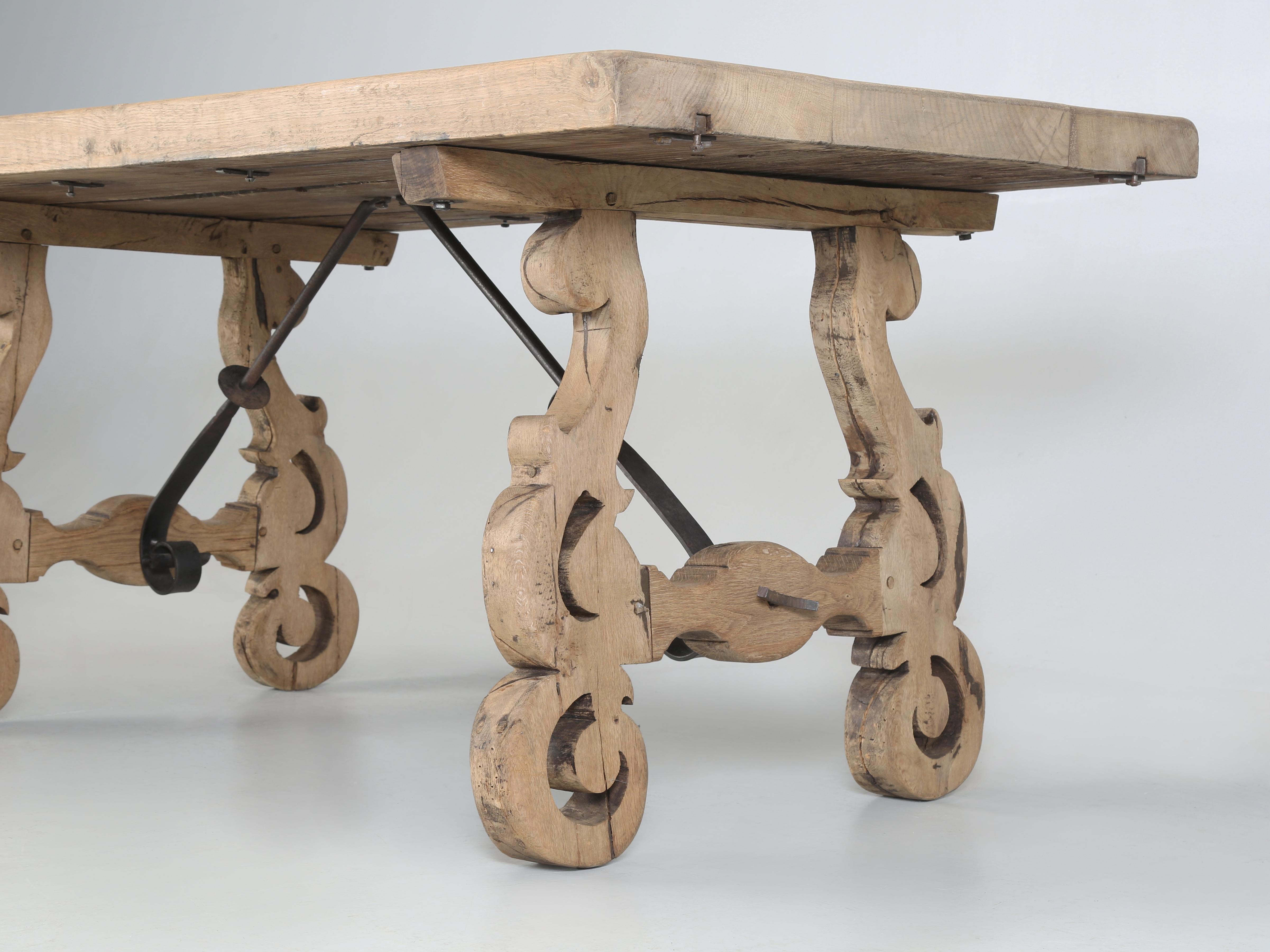 Antique Spanish Dining Room Table with  a Pair of Leaves Thick White Oak c1880's 3