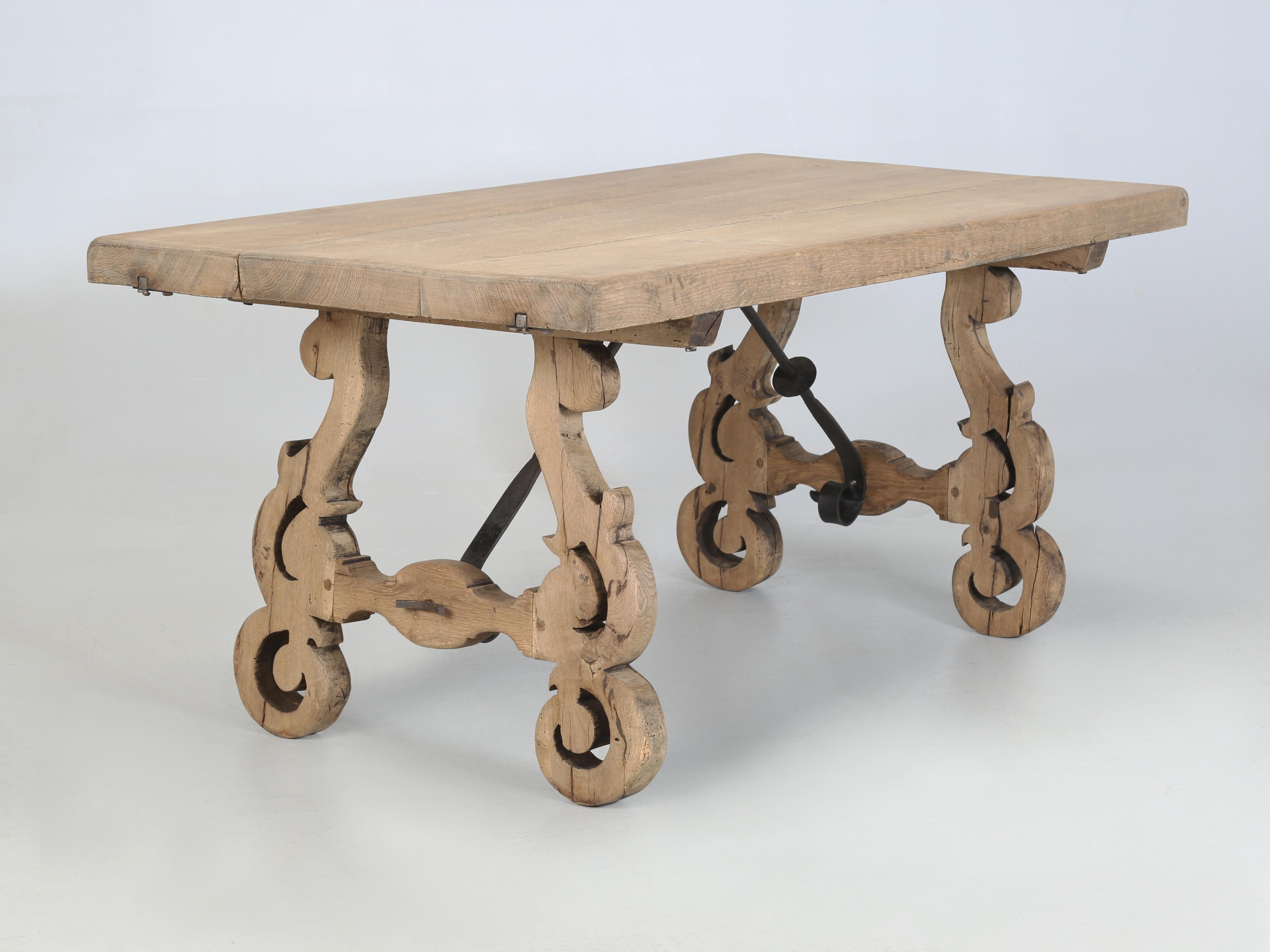 Antique Spanish Dining Room Table with  a Pair of Leaves Thick White Oak c1880's 8