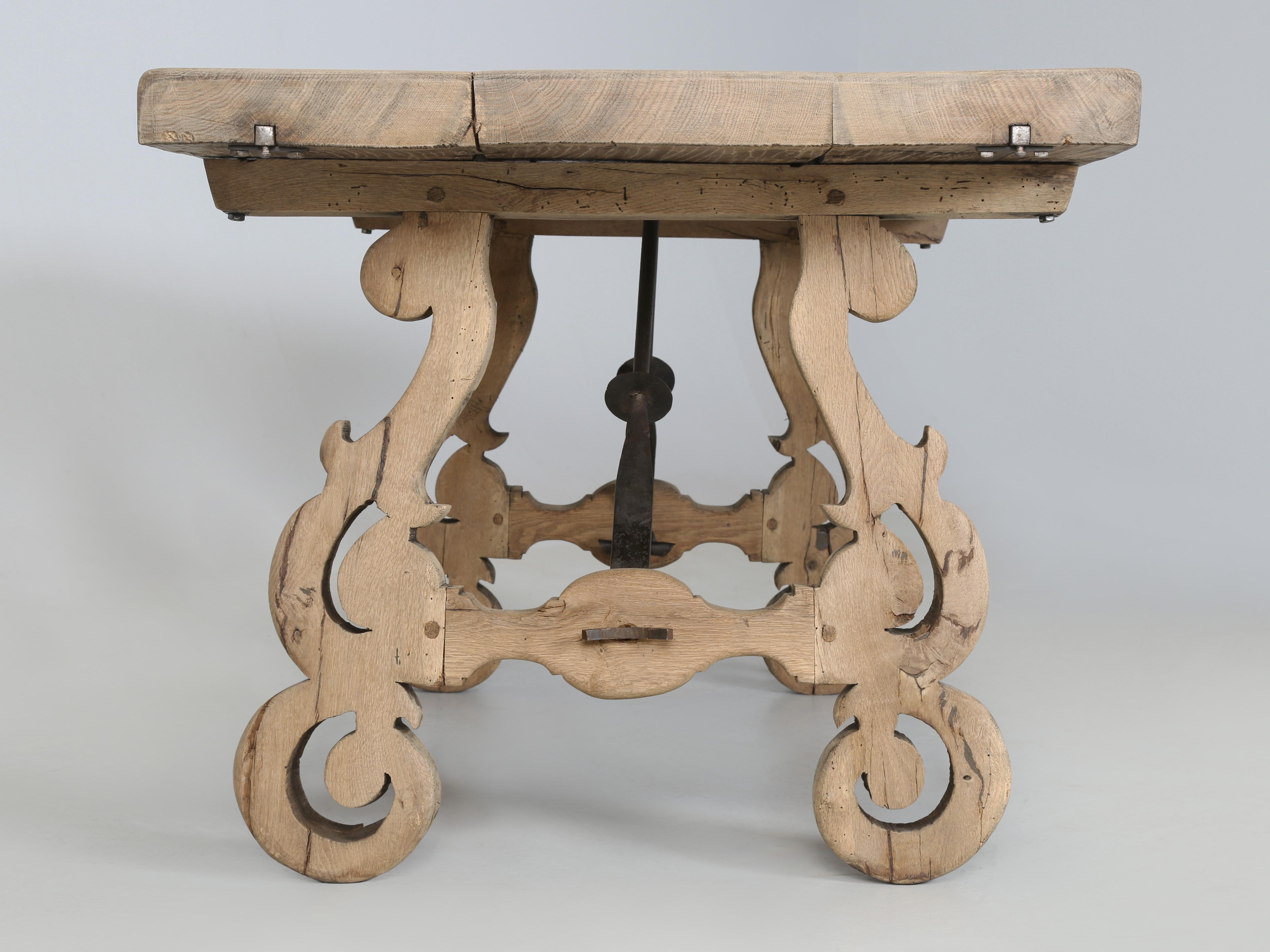 Antique Spanish Dining Room Table with  a Pair of Leaves Thick White Oak c1880's 9
