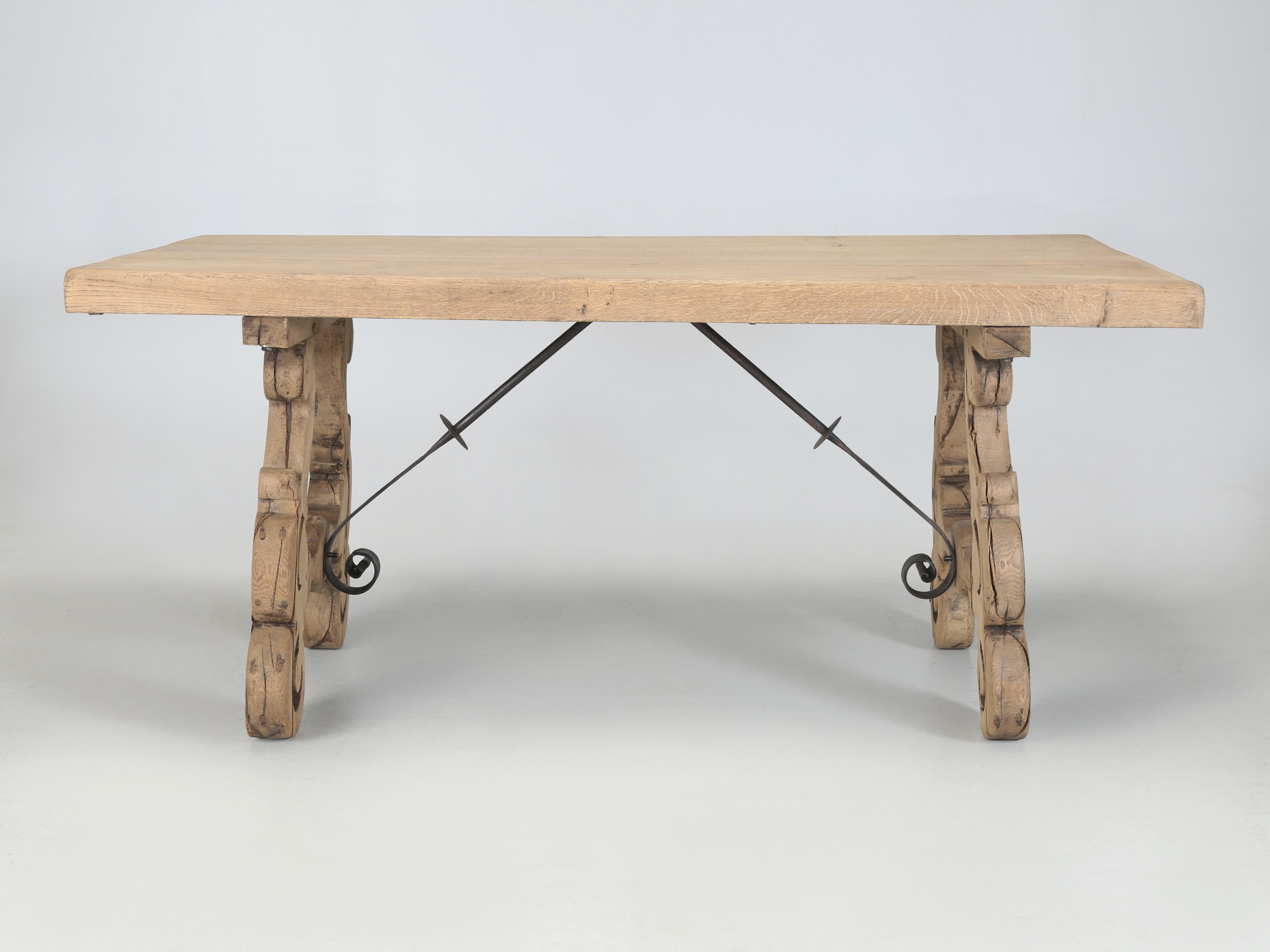 Antique Spanish Dining Room Table with  a Pair of Leaves Thick White Oak c1880's 13