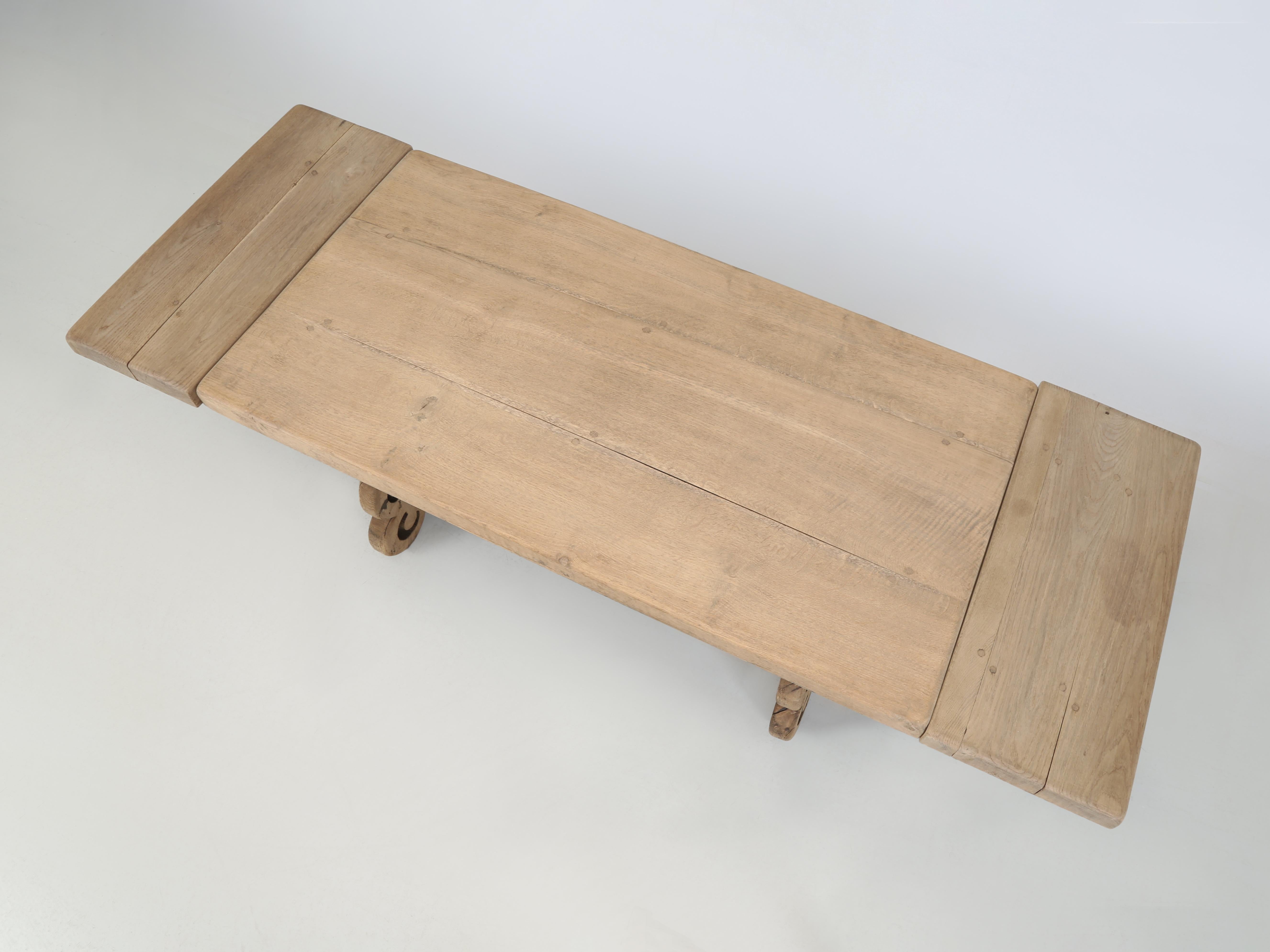 Spanish Colonial Antique Spanish Dining Room Table with  a Pair of Leaves Thick White Oak c1880's