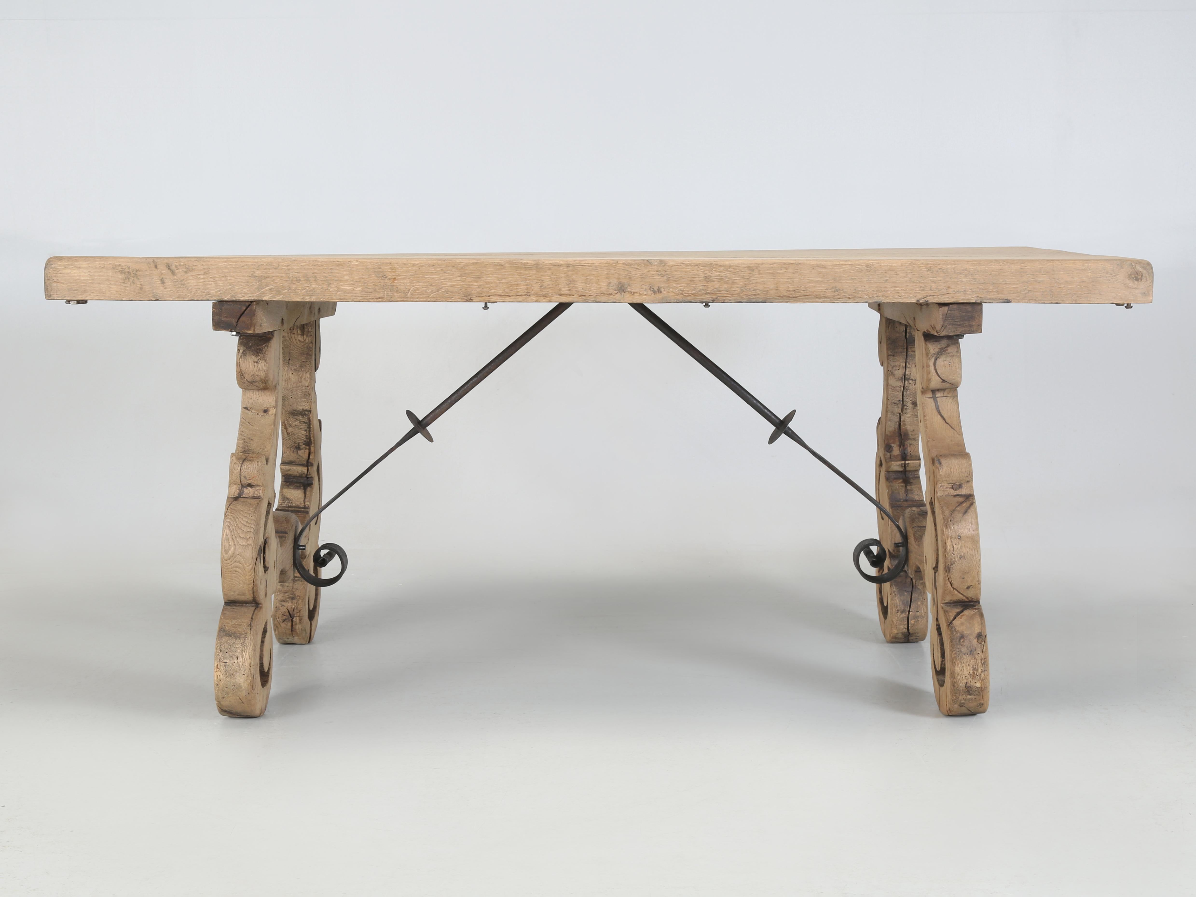 Antique Spanish Dining Room Table with  a Pair of Leaves Thick White Oak c1880's 2