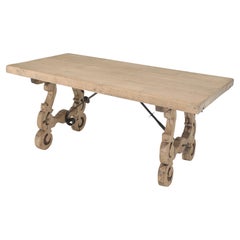 Antique Spanish Dining Room Table with  a Pair of Leaves Thick White Oak c1880's