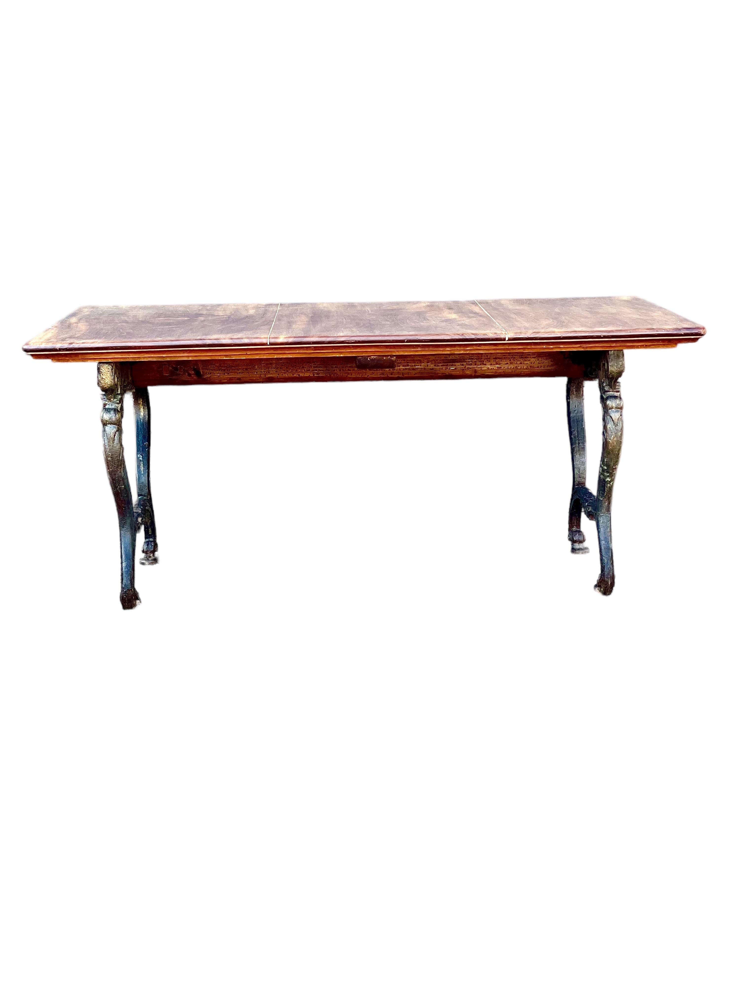 Antique Dining Table with Cast Iron Legs and Walnut Top 7