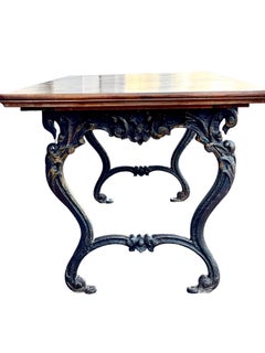 Antique Dining Table with Cast Iron Legs and Walnut Top