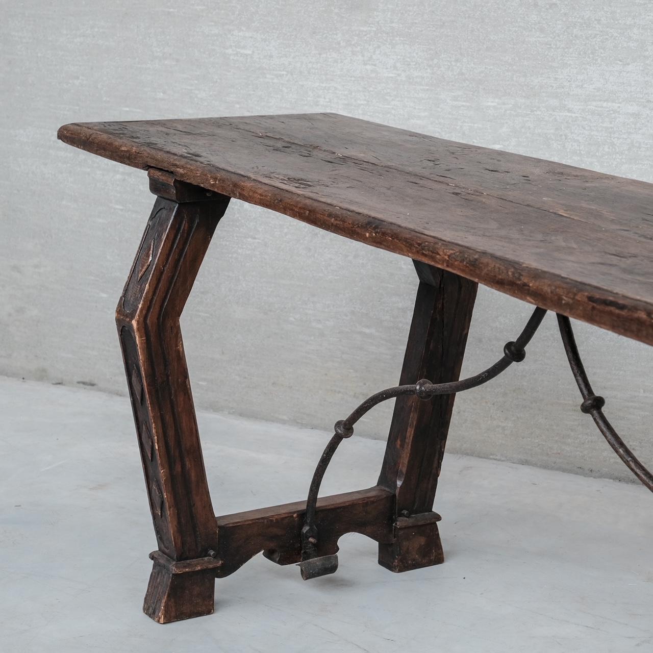 Oak Antique Spanish Double Sided Console Table For Sale