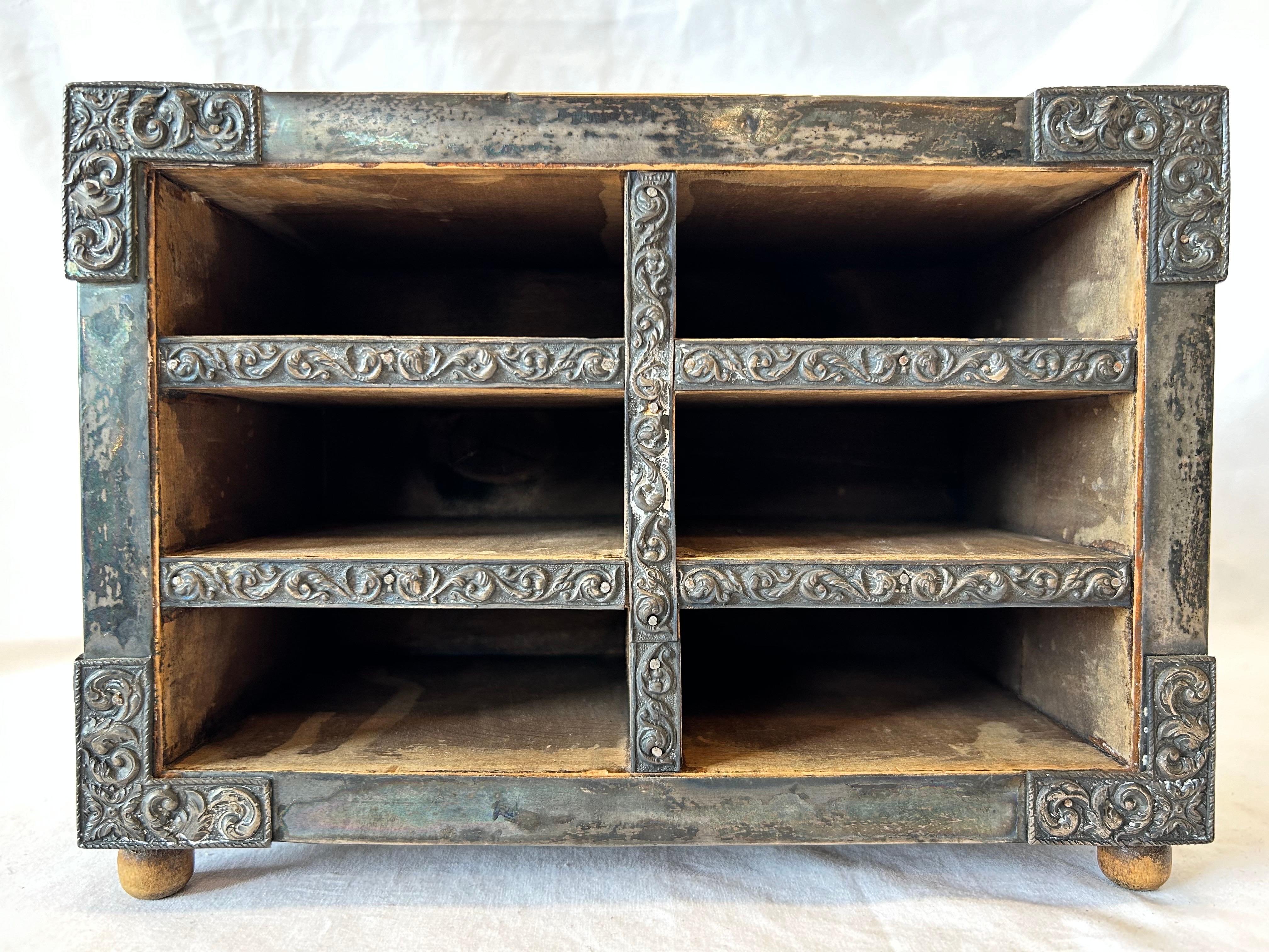 Antique Spanish Embossed Silver Baroque Style Six Drawer Casket Siege of Toledo For Sale 6