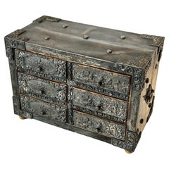 Antique Spanish Embossed Silver Baroque Style Six Drawer Casket Siege of Toledo