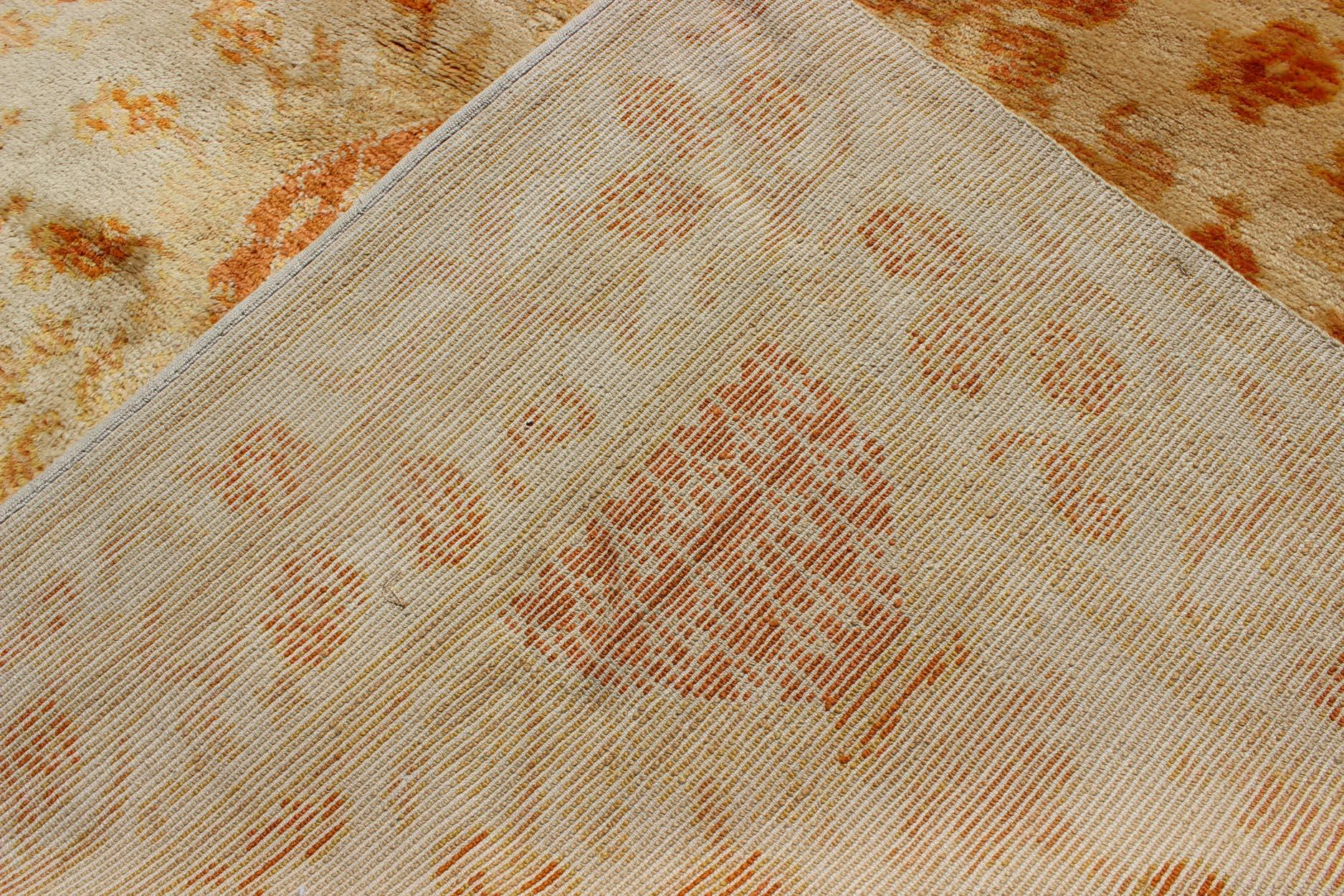 Antique Spanish European Carpet with Pineapple Design in Gold, Cream & Tangerine For Sale 5