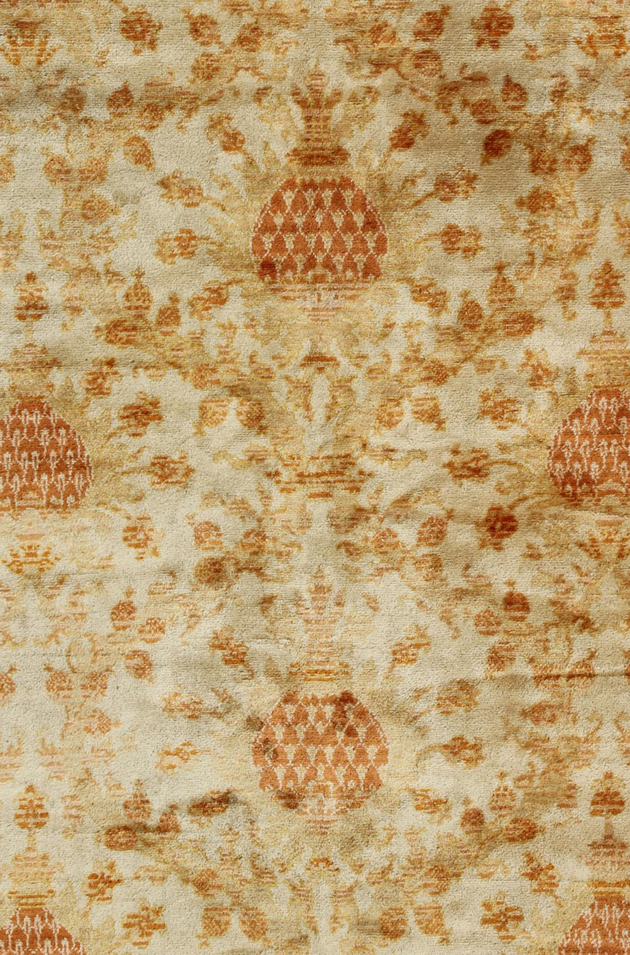 Antique Spanish European Carpet with Pineapple Design in Gold, Cream & Tangerine For Sale 2