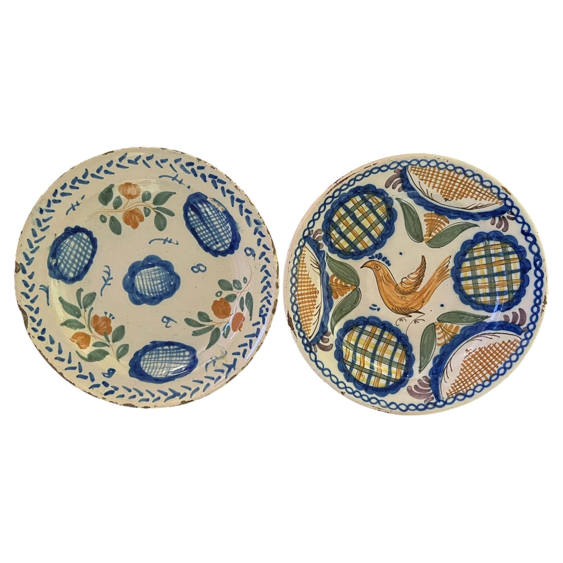 Antique Spanish Faience Plate Set, Hand Painted, Catalonia, Circa 1900