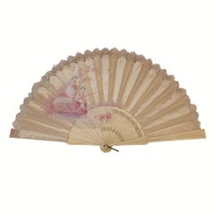 Antique Spanish fan in silk and pink lace with bone frame