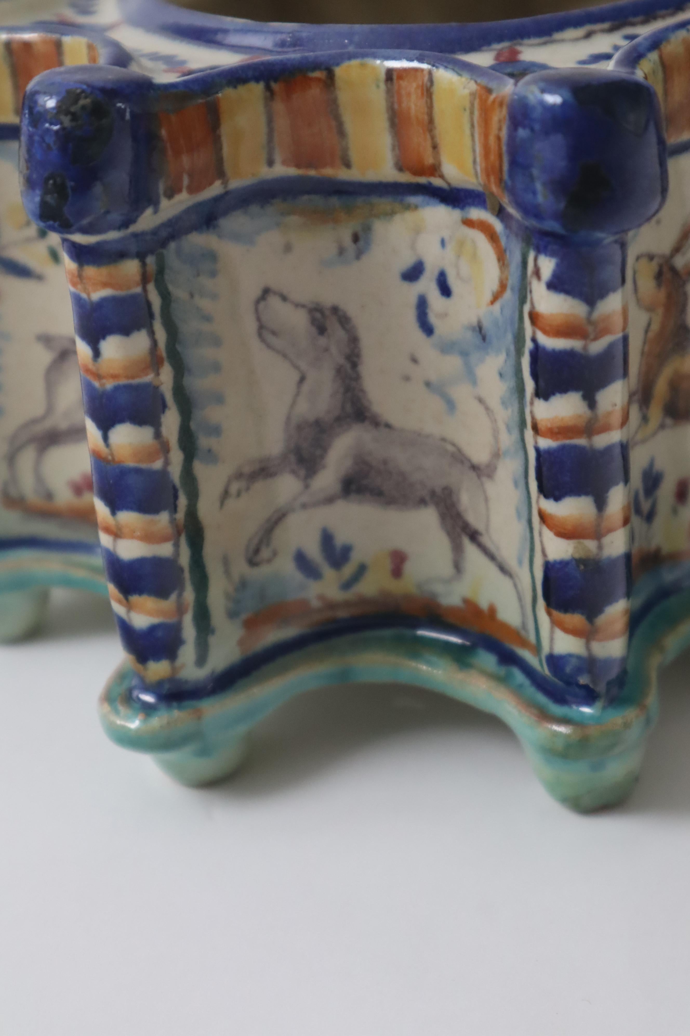 Baroque antique Spanish fiance teapot warmer with hunting motifs For Sale